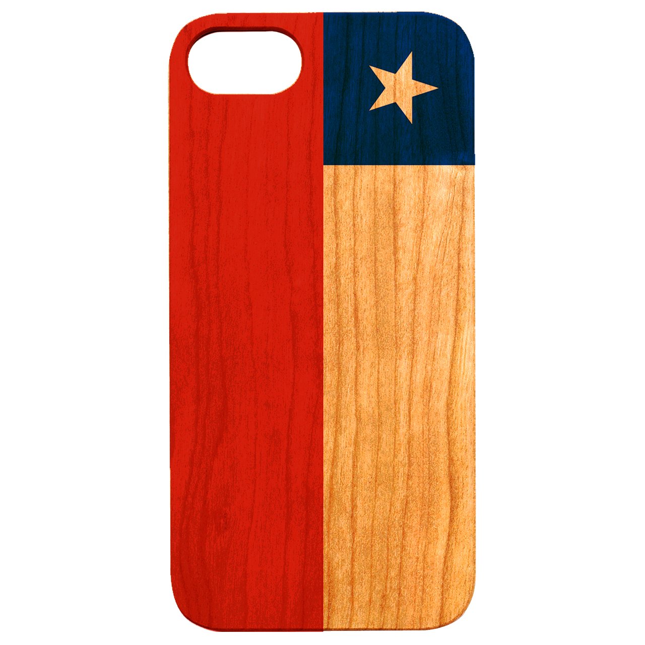 Flag Chile UV Color Printed phone case featuring vibrant colors and a unique laser-engraved wood design.