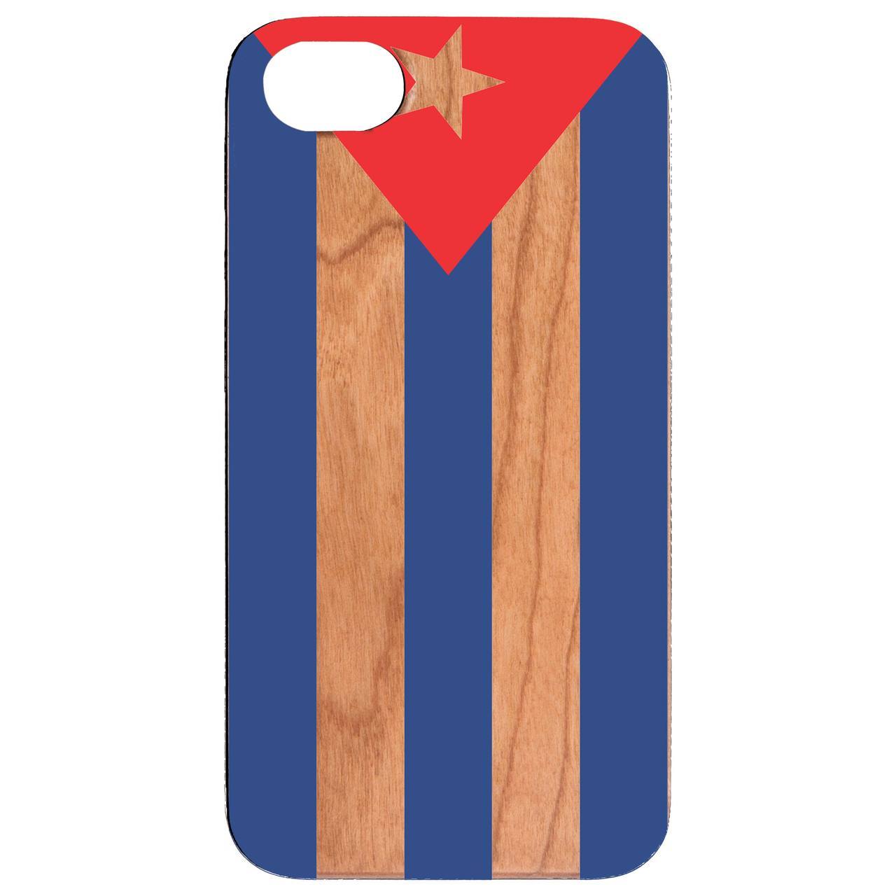 Flag Cuba UV Color Printed phone case showcasing vibrant colors and natural wood texture.