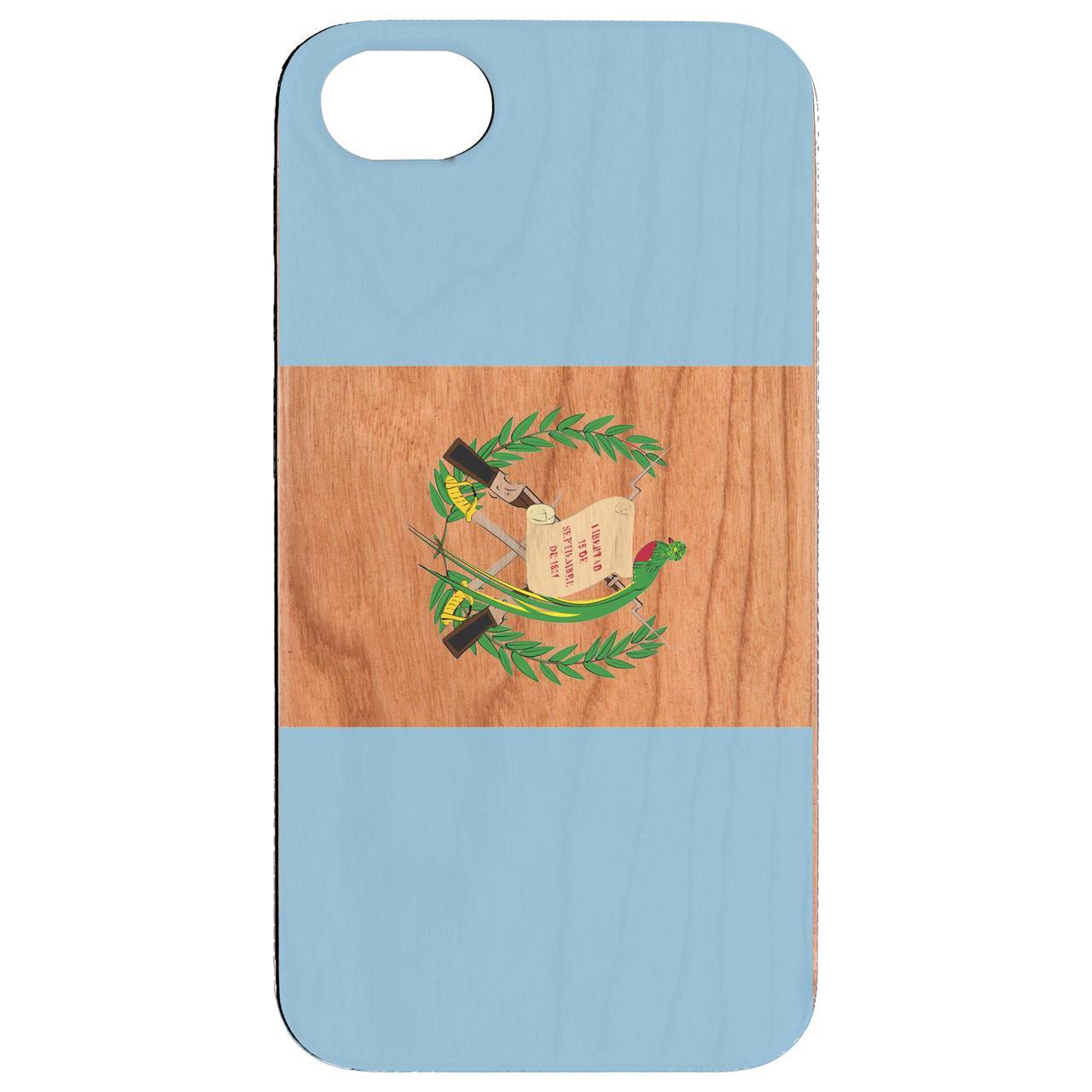 Flag Guatemala UV Color Printed phone case showcasing vibrant colors and wooden texture.