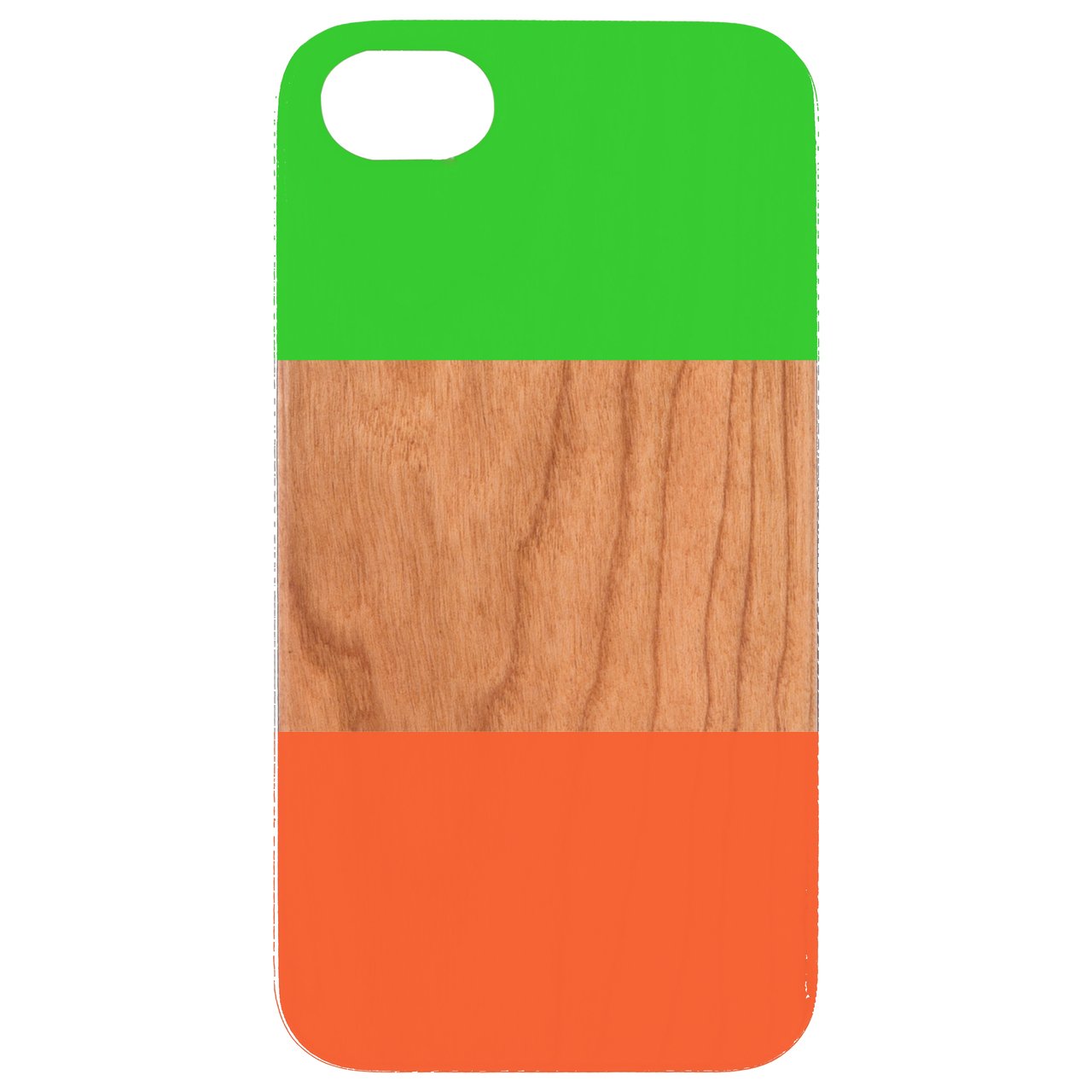 Flag Ireland UV Color Printed phone case showcasing vibrant colors and natural wood texture, designed for iPhone and Samsung models.