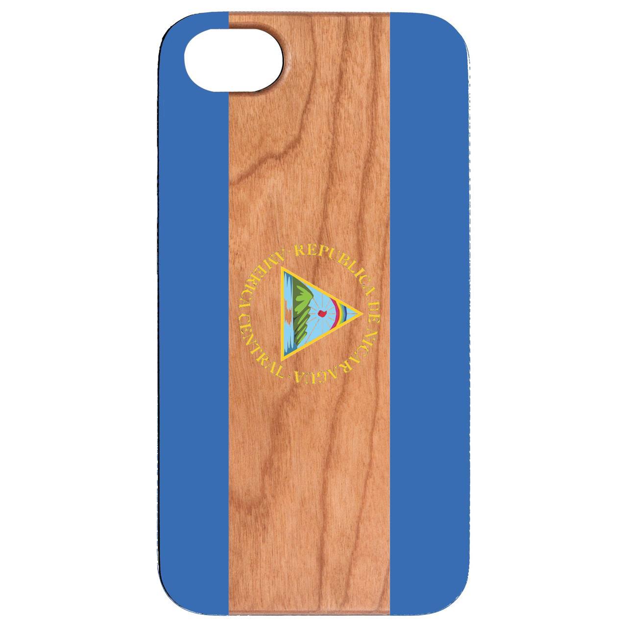 Flag Nicaragua UV Color Printed phone case showcasing vibrant colors and durable wooden design.