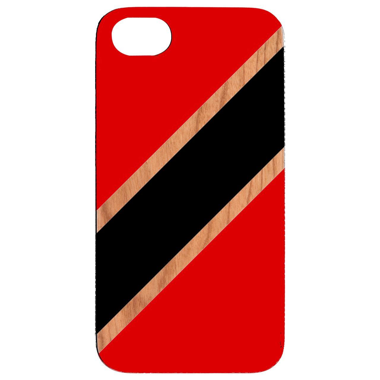 Flag Trinidad UV Color Printed phone case showcasing vibrant colors and natural wood texture.