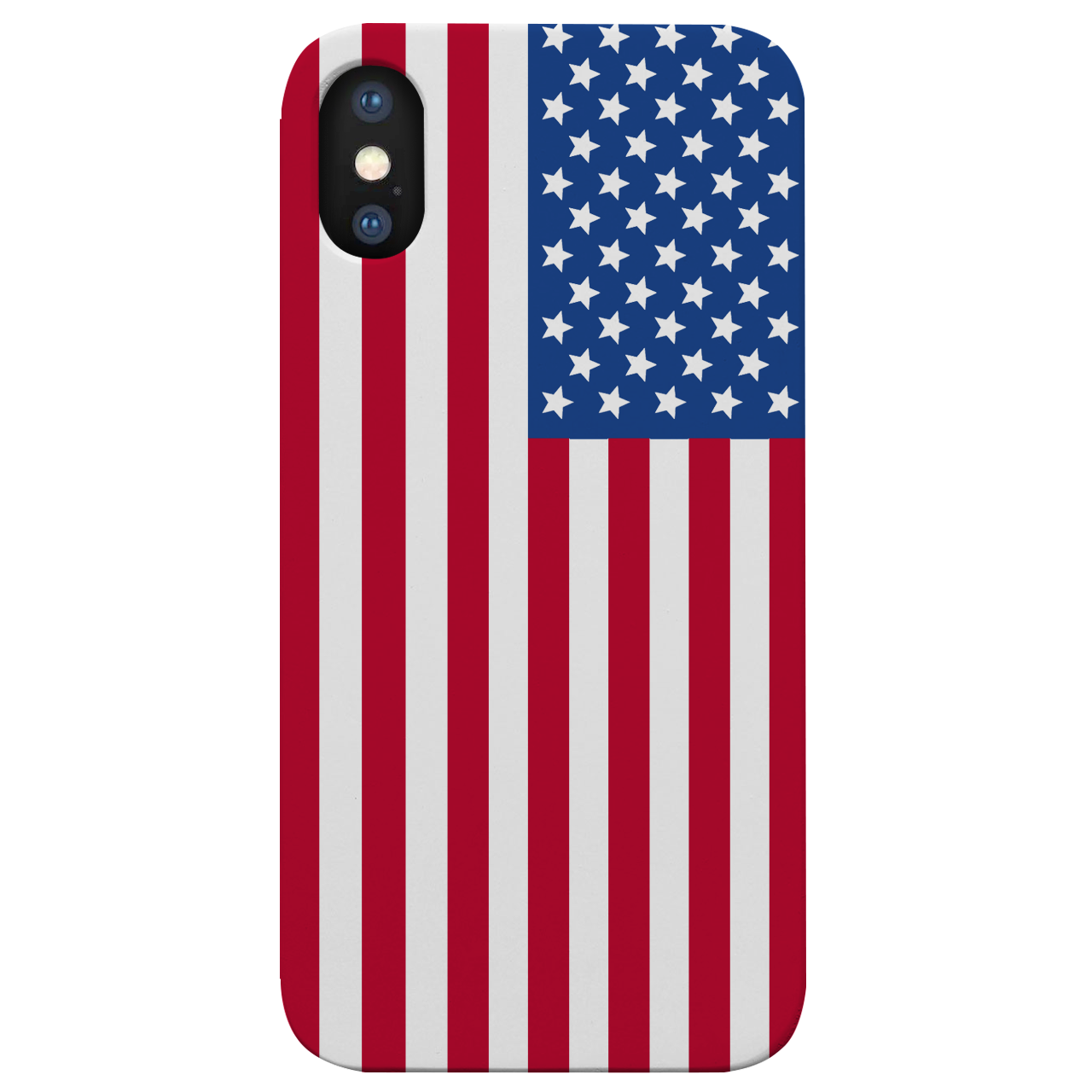 Flag USA UV Color Printed phone case showcasing vibrant design and natural wood finish.