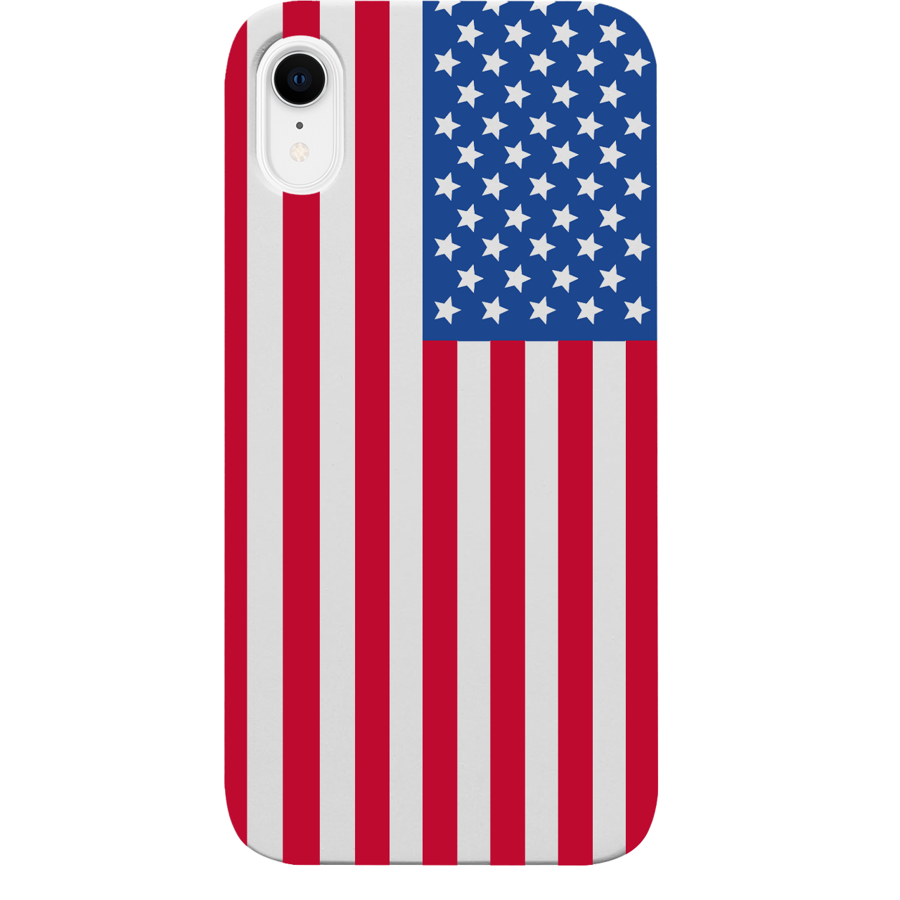 Flag USA UV Color Printed phone case showcasing vibrant design and natural wood finish.