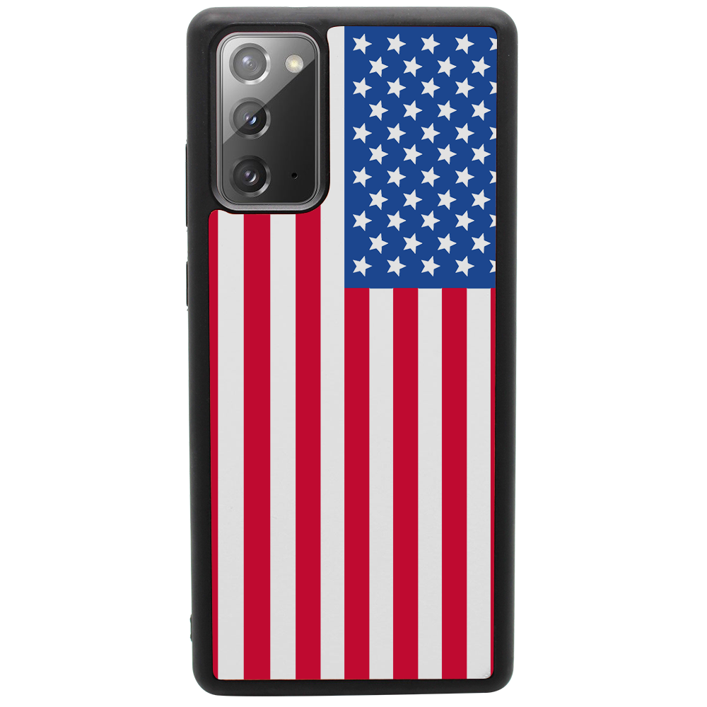 Flag USA UV Color Printed phone case showcasing vibrant design and natural wood finish.