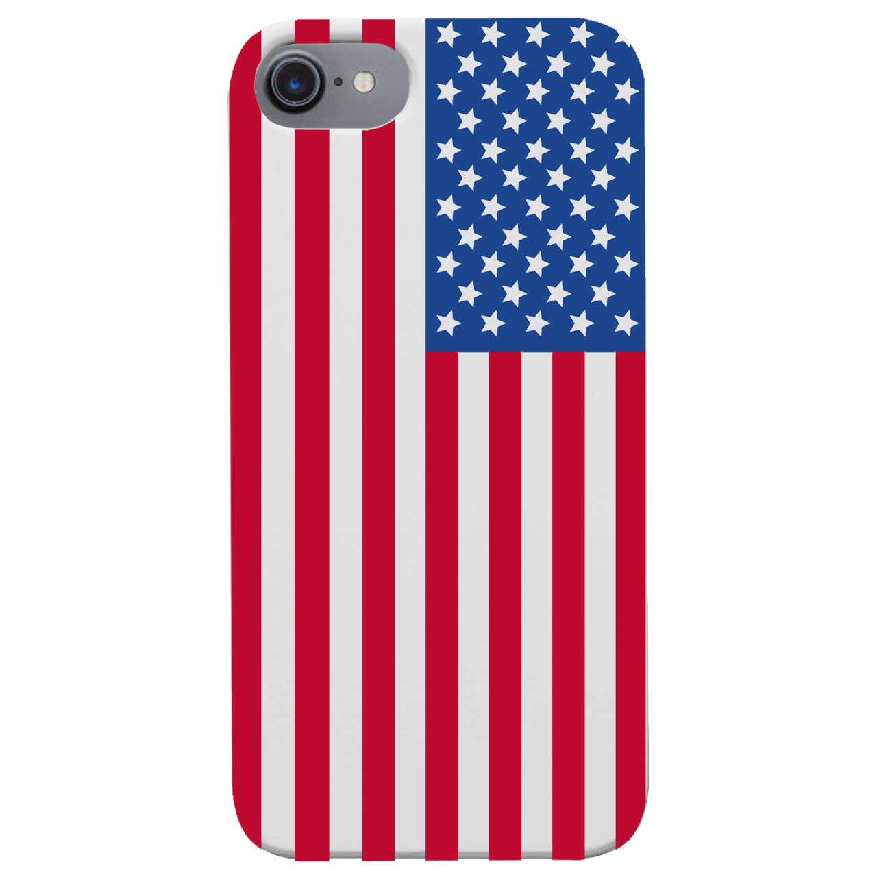 Flag USA UV Color Printed phone case showcasing vibrant design and natural wood finish.