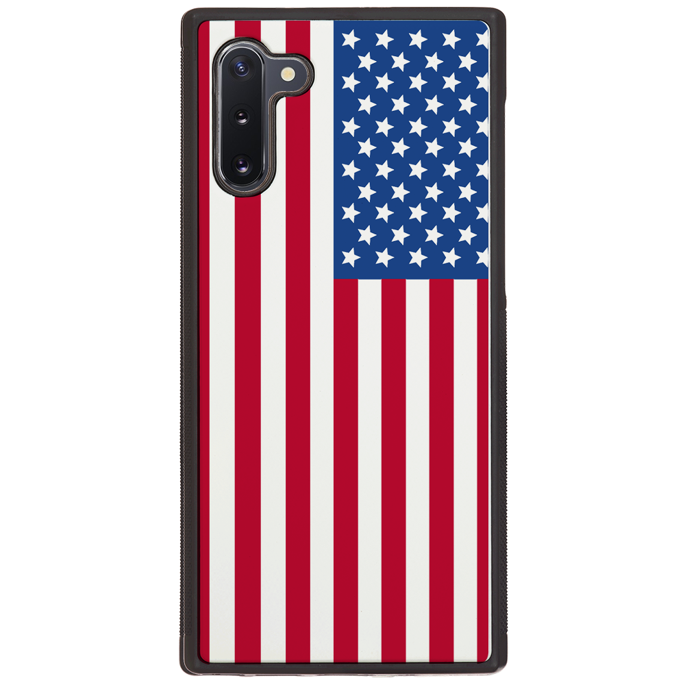 Flag USA UV Color Printed phone case showcasing vibrant design and natural wood finish.