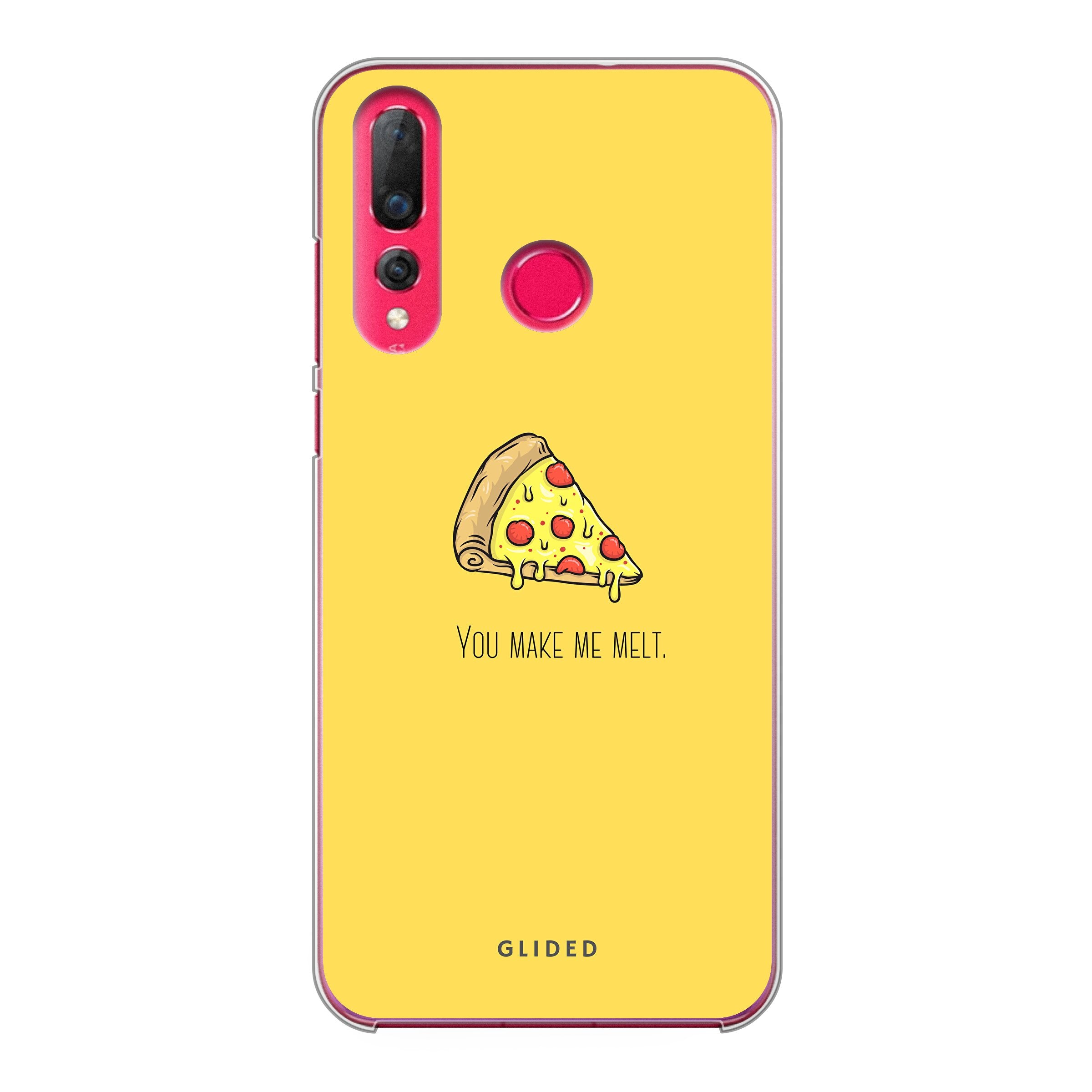 Flirty Pizza Handyhülle für Huawei P30 Lite mit einem appetitlichen Pizza-Design und dem Text 'You make me melt'.