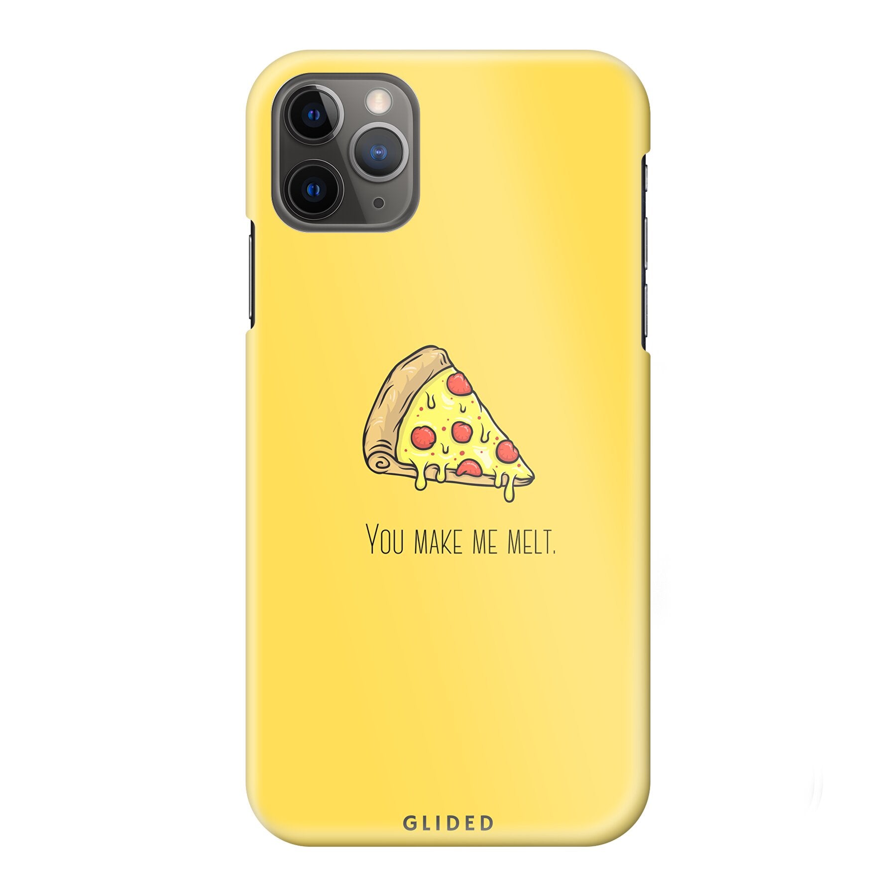 Flirty Pizza Handyhülle für iPhone 11 Pro Max mit einem appetitlichen Pizza-Design und dem Spruch 'You make me melt'.