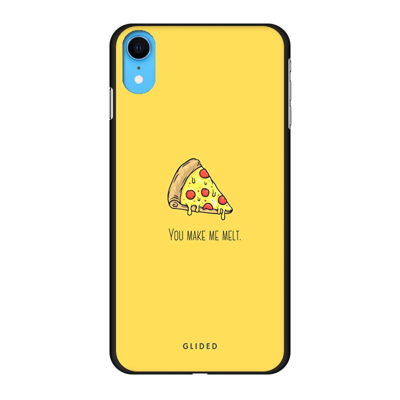 Flirty Pizza iPhone XR Handyhülle mit einem appetitlichen Pizza-Design und dem Spruch 'You make me melt'.