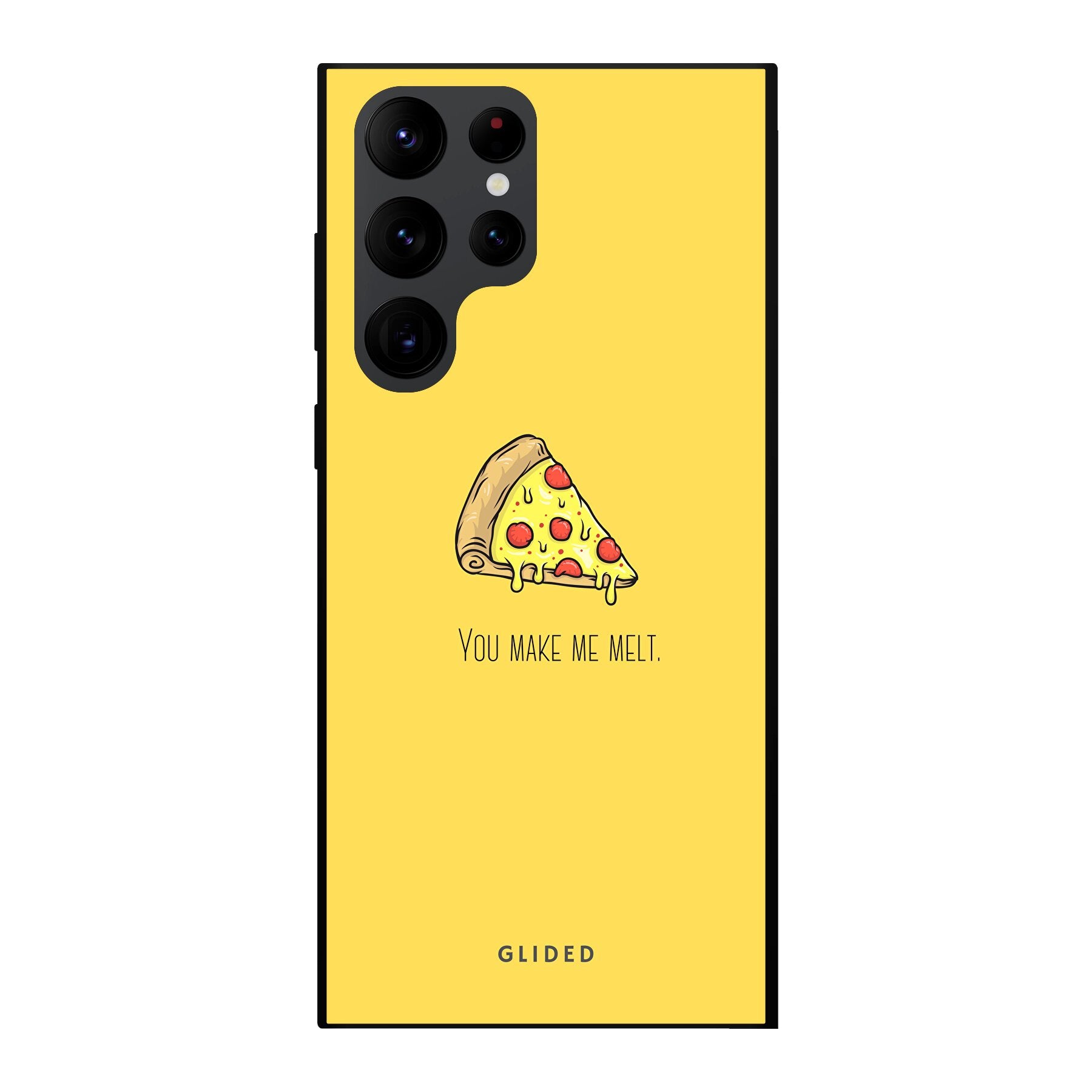 Flirty Pizza Handyhülle für Samsung Galaxy S22 Ultra mit einem appetitanregenden Pizza-Design und dem Spruch 'You make me melt'.