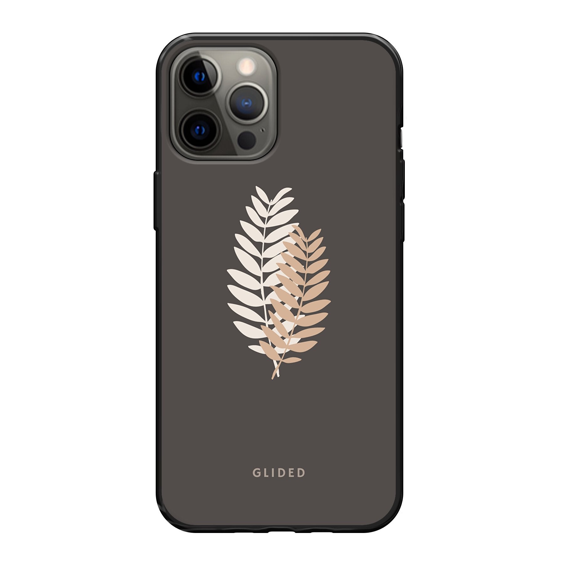 Florage iPhone 12 Pro Max Handyhülle mit Pflanzenabbildung auf dunklem Hintergrund, bietet stilvollen Schutz und einzigartiges Design.