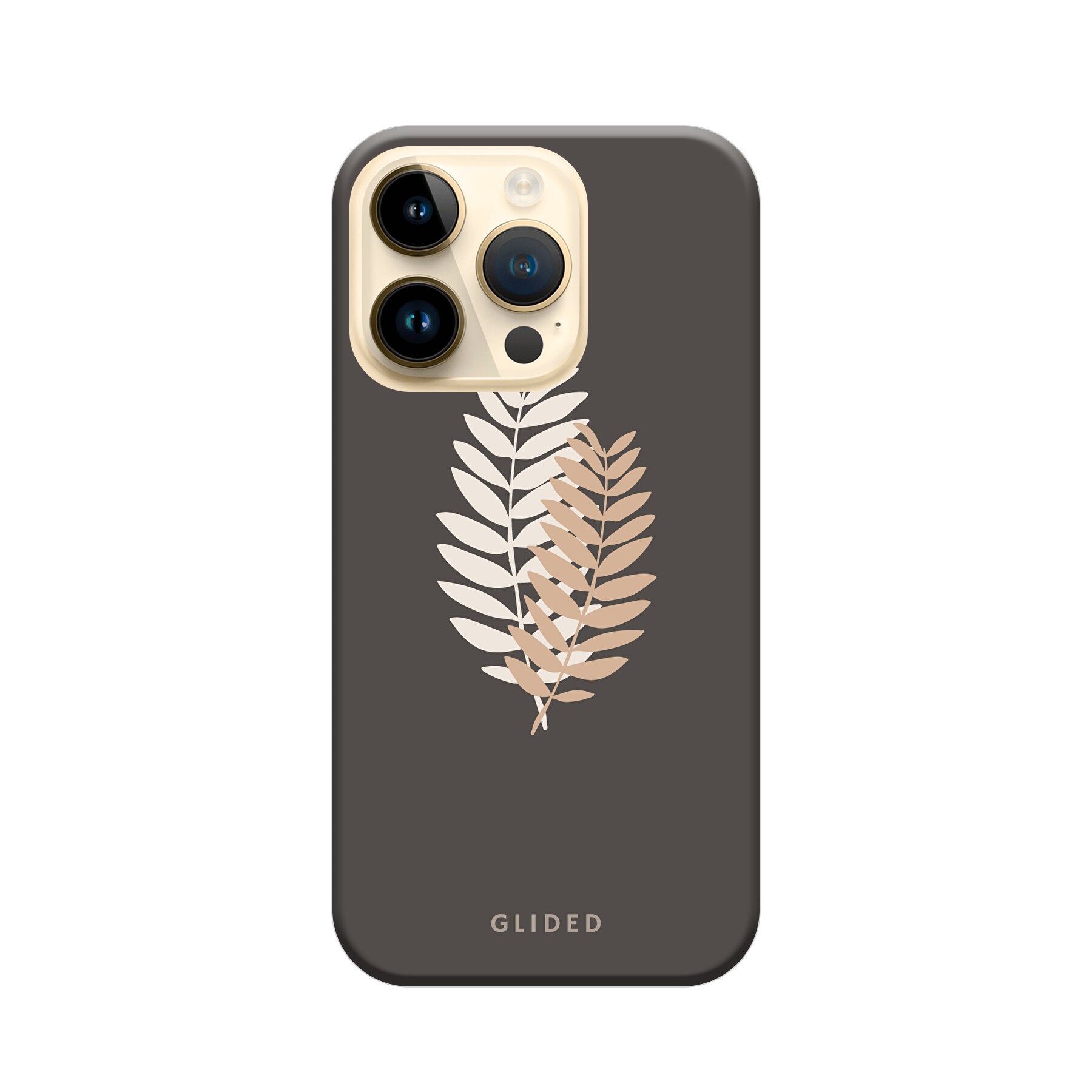 Florage iPhone 14 Pro Handyhülle mit Pflanzenmotiv auf dunklem Hintergrund, bietet stilvollen Schutz und einzigartiges Design.