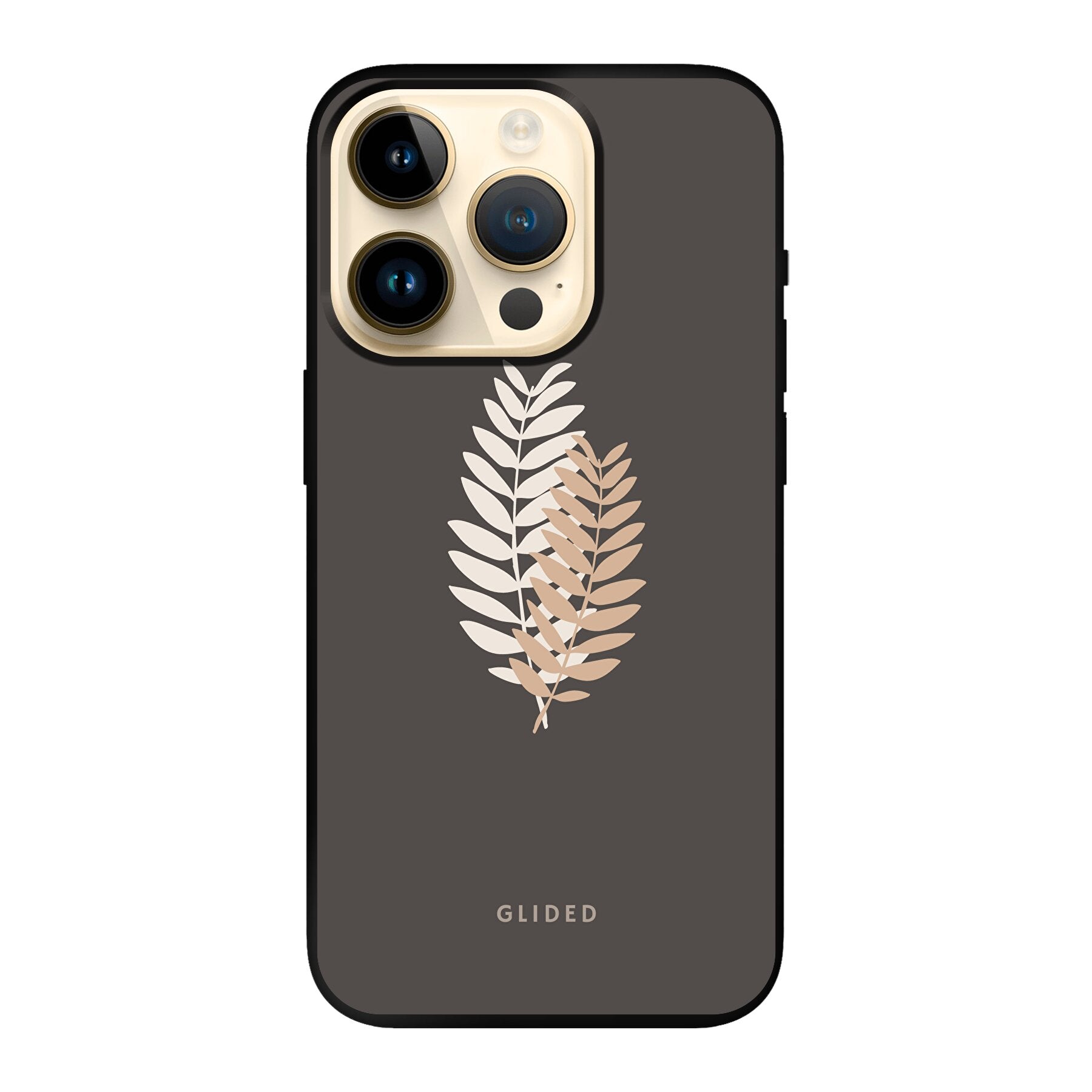 Florage iPhone 14 Pro Handyhülle mit Pflanzenmotiv auf dunklem Hintergrund, bietet stilvollen Schutz und einzigartiges Design.