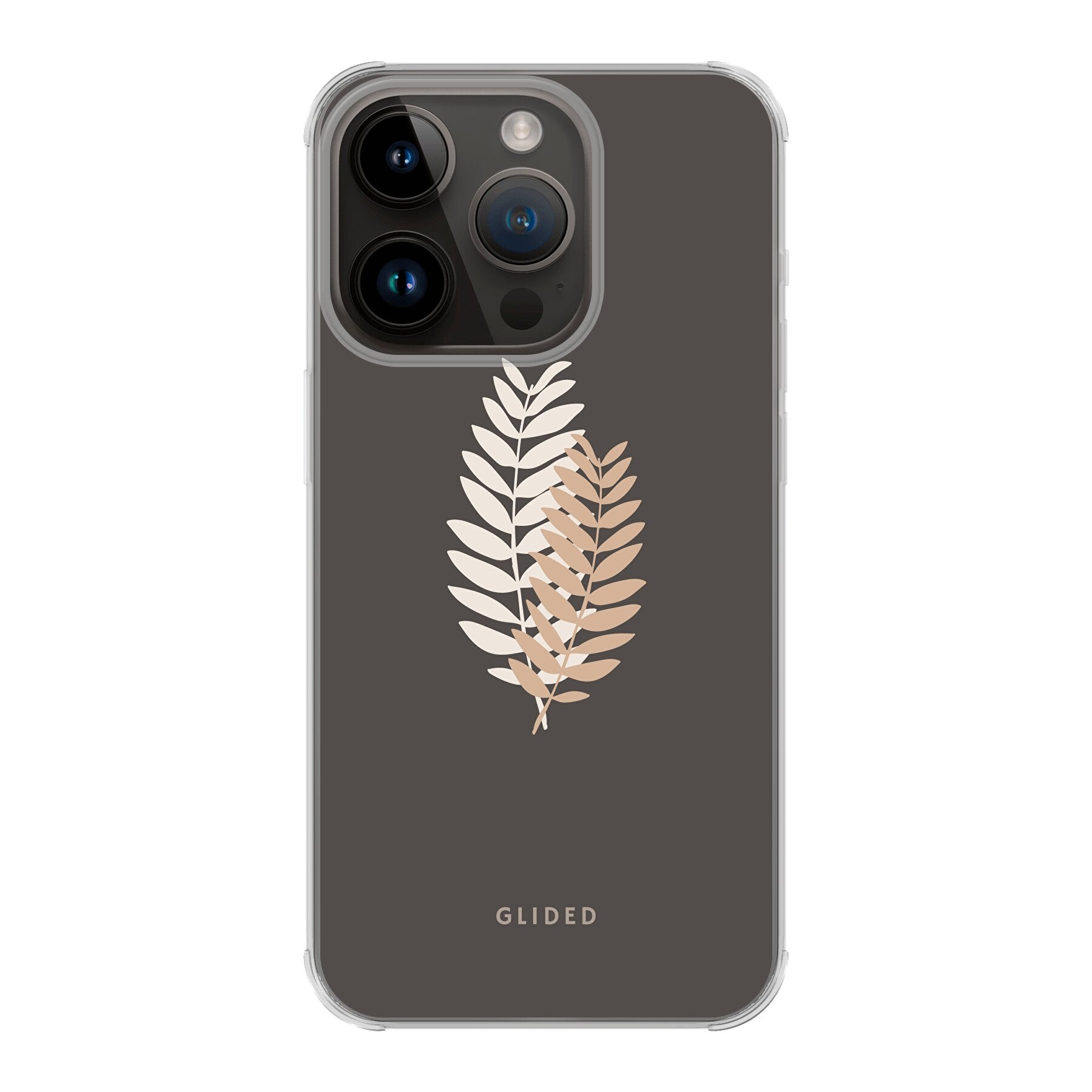 Florage iPhone 14 Pro Handyhülle mit Pflanzenmotiv auf dunklem Hintergrund, bietet stilvollen Schutz und einzigartiges Design.