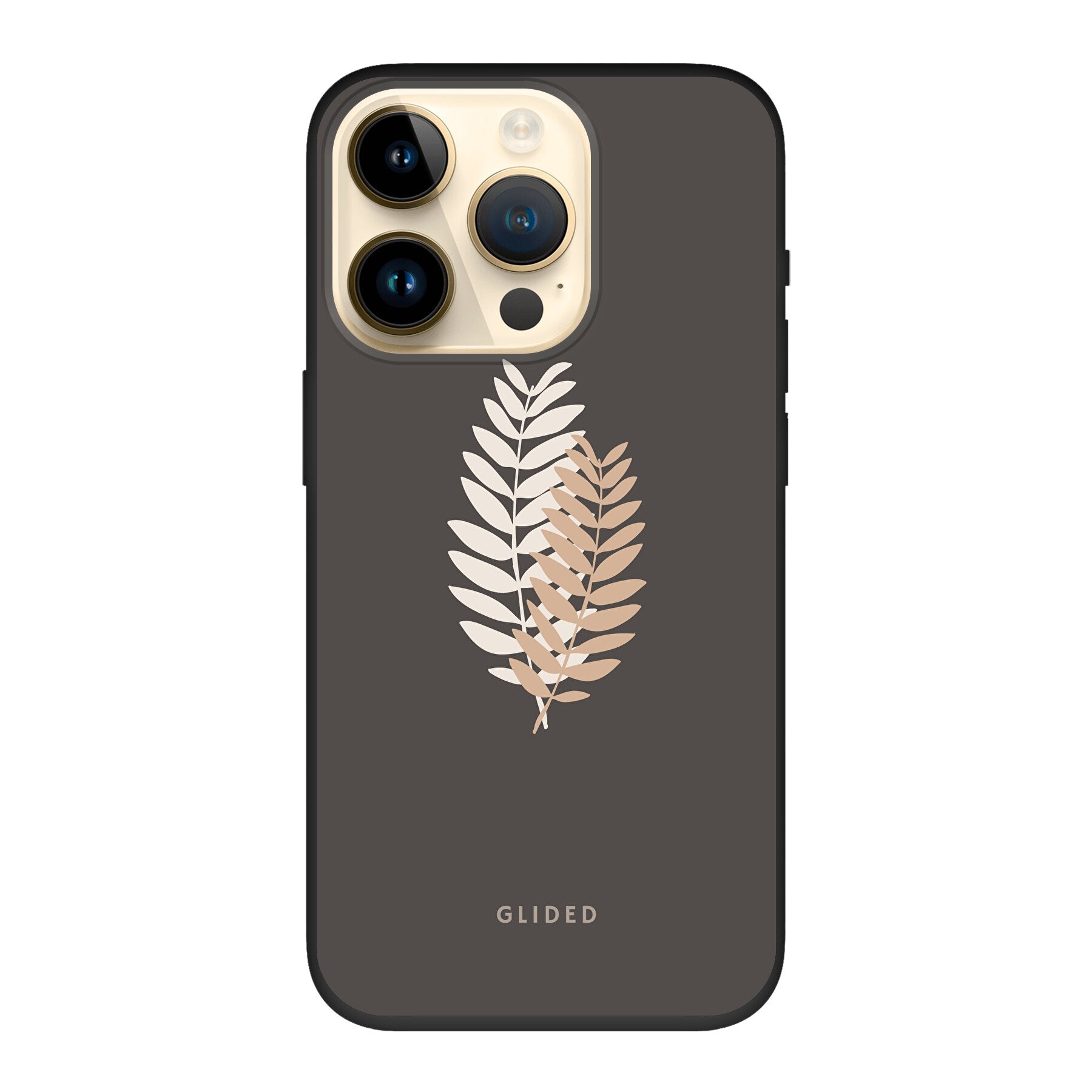 Florage iPhone 14 Pro Handyhülle mit Pflanzenmotiv auf dunklem Hintergrund, bietet stilvollen Schutz und einzigartiges Design.