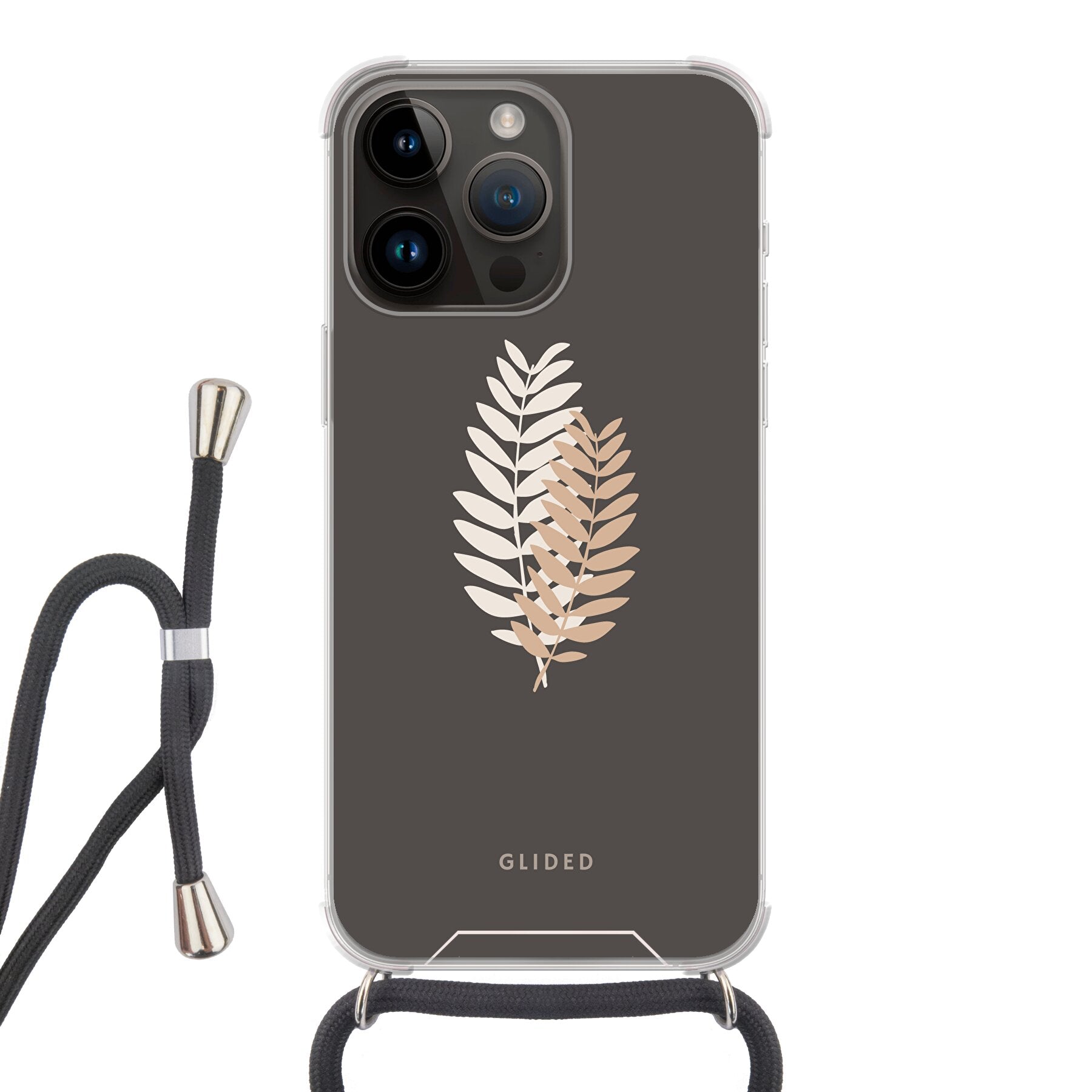 Florage iPhone 14 Pro Max Handyhülle mit Pflanzenabbildung auf dunklem Hintergrund, bietet stilvollen Schutz und einzigartiges Design.