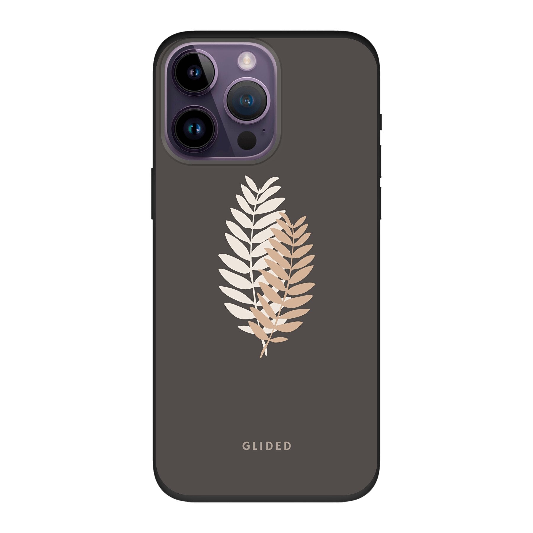 Florage iPhone 14 Pro Max Handyhülle mit Pflanzenabbildung auf dunklem Hintergrund, bietet stilvollen Schutz und einzigartiges Design.