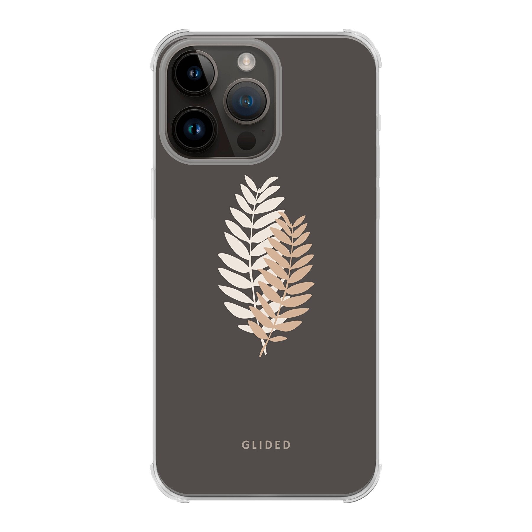 Florage iPhone 14 Pro Max Handyhülle mit Pflanzenabbildung auf dunklem Hintergrund, bietet stilvollen Schutz und einzigartiges Design.