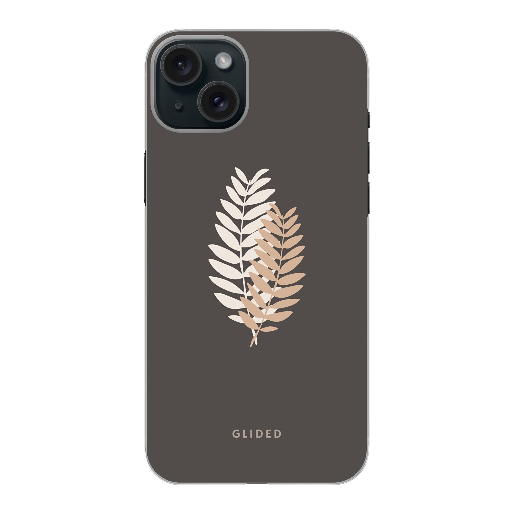 Florage iPhone 15 Plus Handyhülle mit Pflanzenabbildung auf dunklem Hintergrund, bietet stilvollen Schutz und einzigartiges Design.