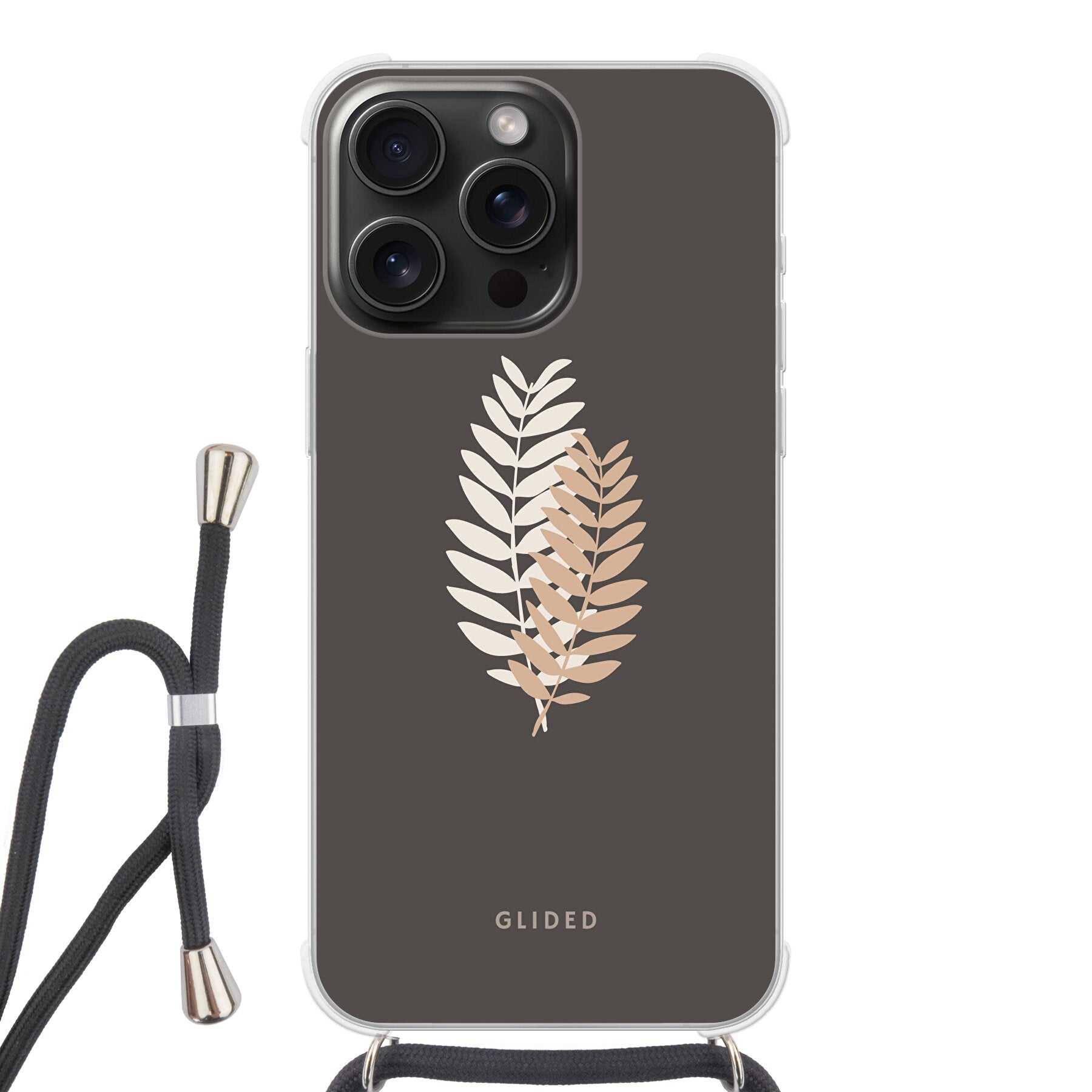 Florage iPhone 15 Pro Max Handyhülle mit Pflanzenabbildung auf dunklem Hintergrund, bietet stilvollen Schutz und einzigartiges Design.