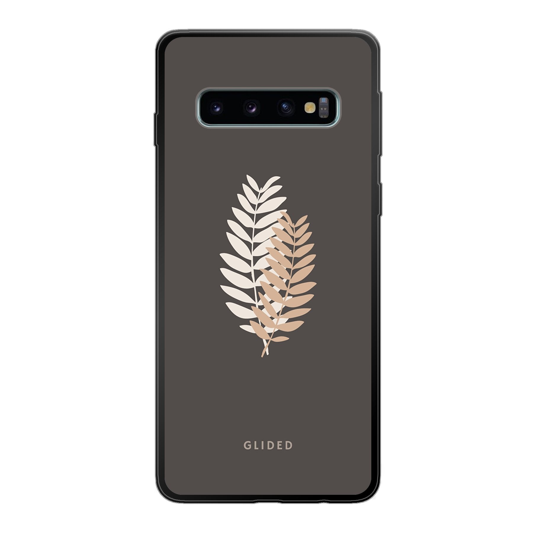 Florage Handyhülle für Samsung Galaxy S10 mit Pflanzenabbildung auf dunklem Hintergrund, bietet stilvollen Schutz.