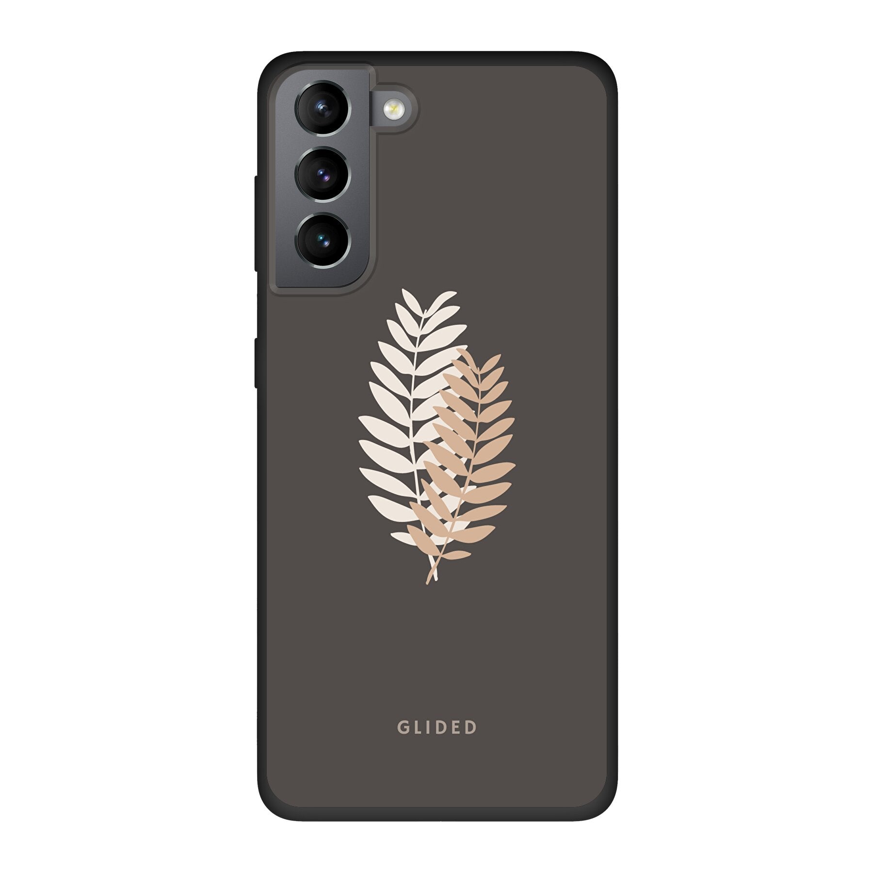 Florage Handyhülle für Samsung Galaxy S21 5G mit Pflanzenmotiv auf dunklem Hintergrund, bietet stilvollen Schutz und elegantes Design.