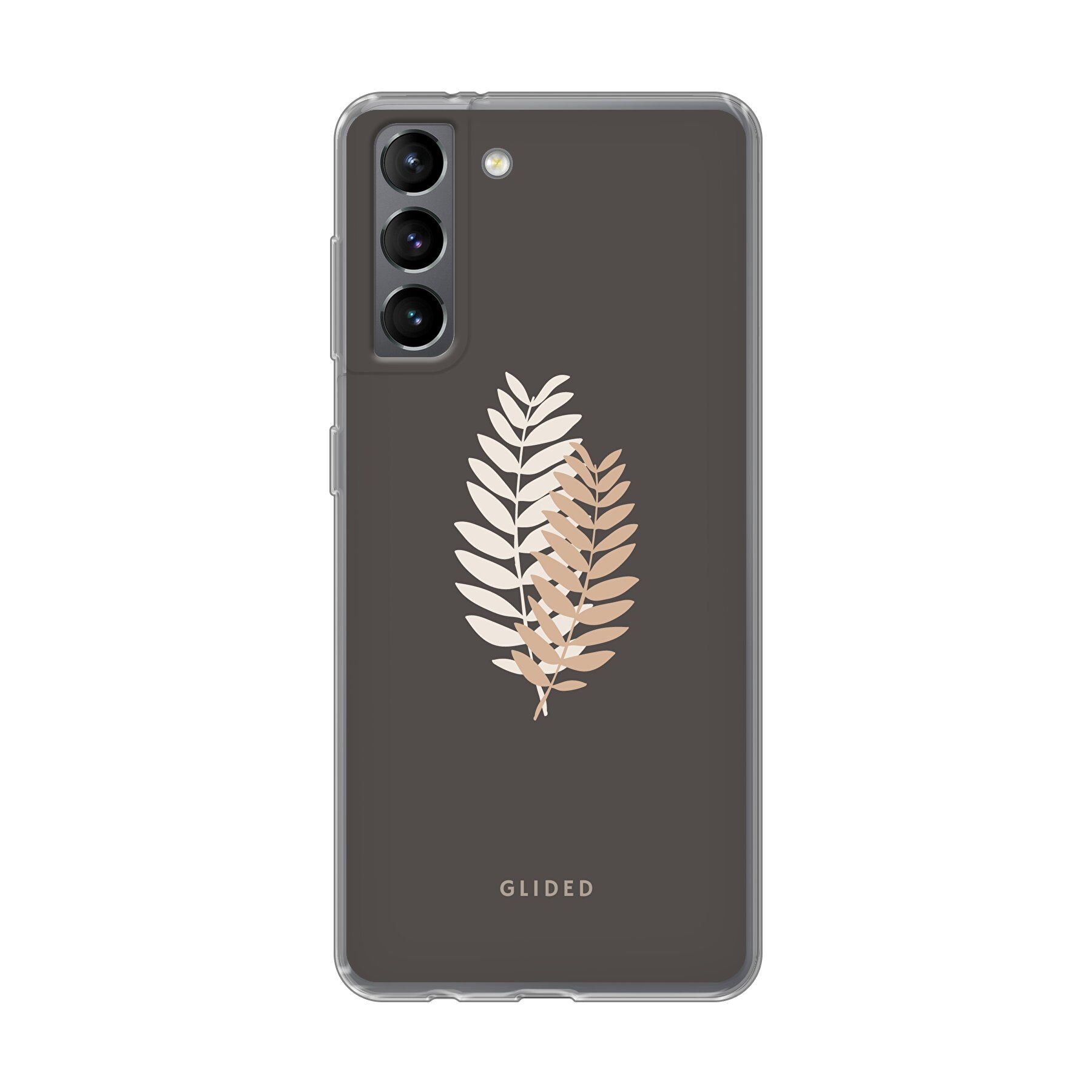 Florage Handyhülle für Samsung Galaxy S21 5G mit Pflanzenmotiv auf dunklem Hintergrund, bietet stilvollen Schutz und elegantes Design.