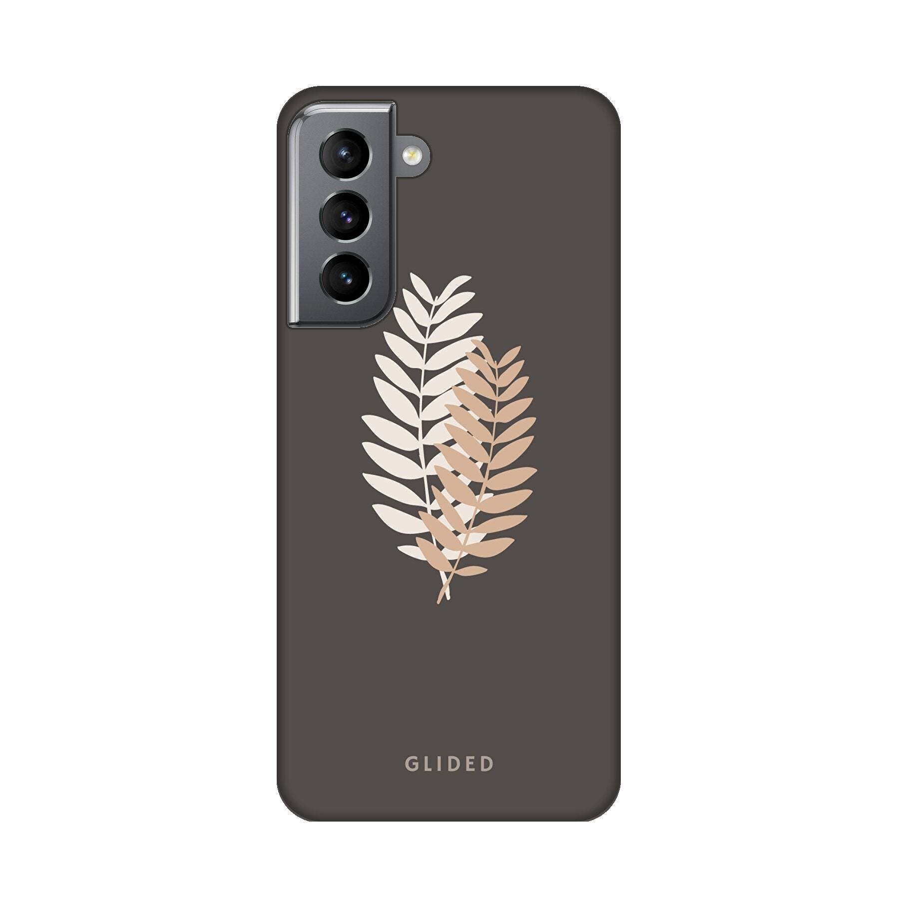 Florage Handyhülle für Samsung Galaxy S21 5G mit Pflanzenmotiv auf dunklem Hintergrund, bietet stilvollen Schutz und elegantes Design.