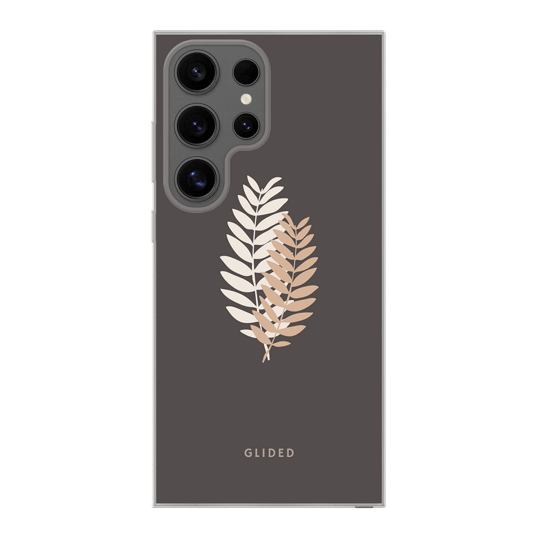 Florage Handyhülle für Samsung Galaxy S24 Ultra mit Pflanzenabbildung auf dunklem Hintergrund, bietet stilvollen Schutz und elegantes Design.