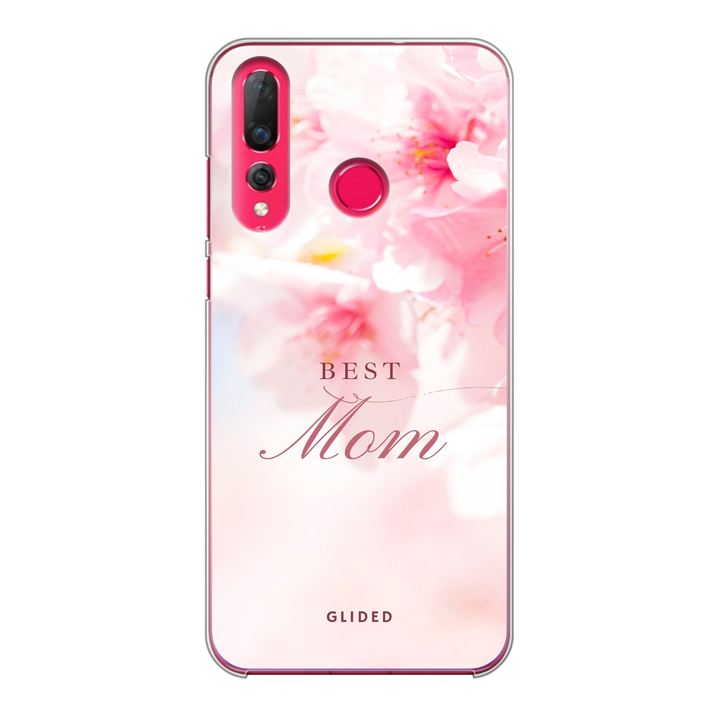 Flower Power Huawei P30 Lite Handyhülle mit rosa Blumen und 'Best Mom'-Aufschrift, ideal für Mütter.