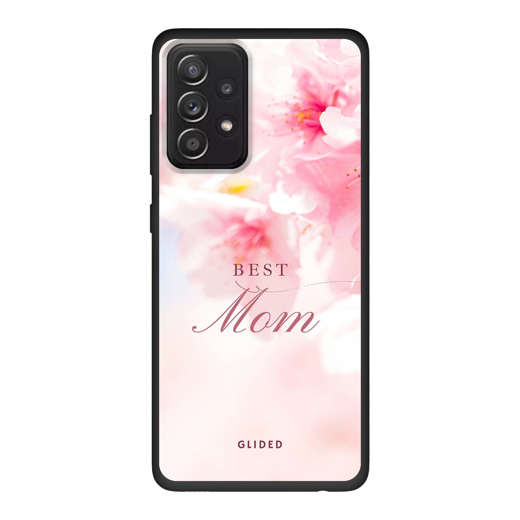 Flower Power Handyhülle für Samsung Galaxy A52, A52 5G, A52s 5G mit rosa Blumen und 'Best Mom' Aufschrift, ideal als Geschenk für Mütter.