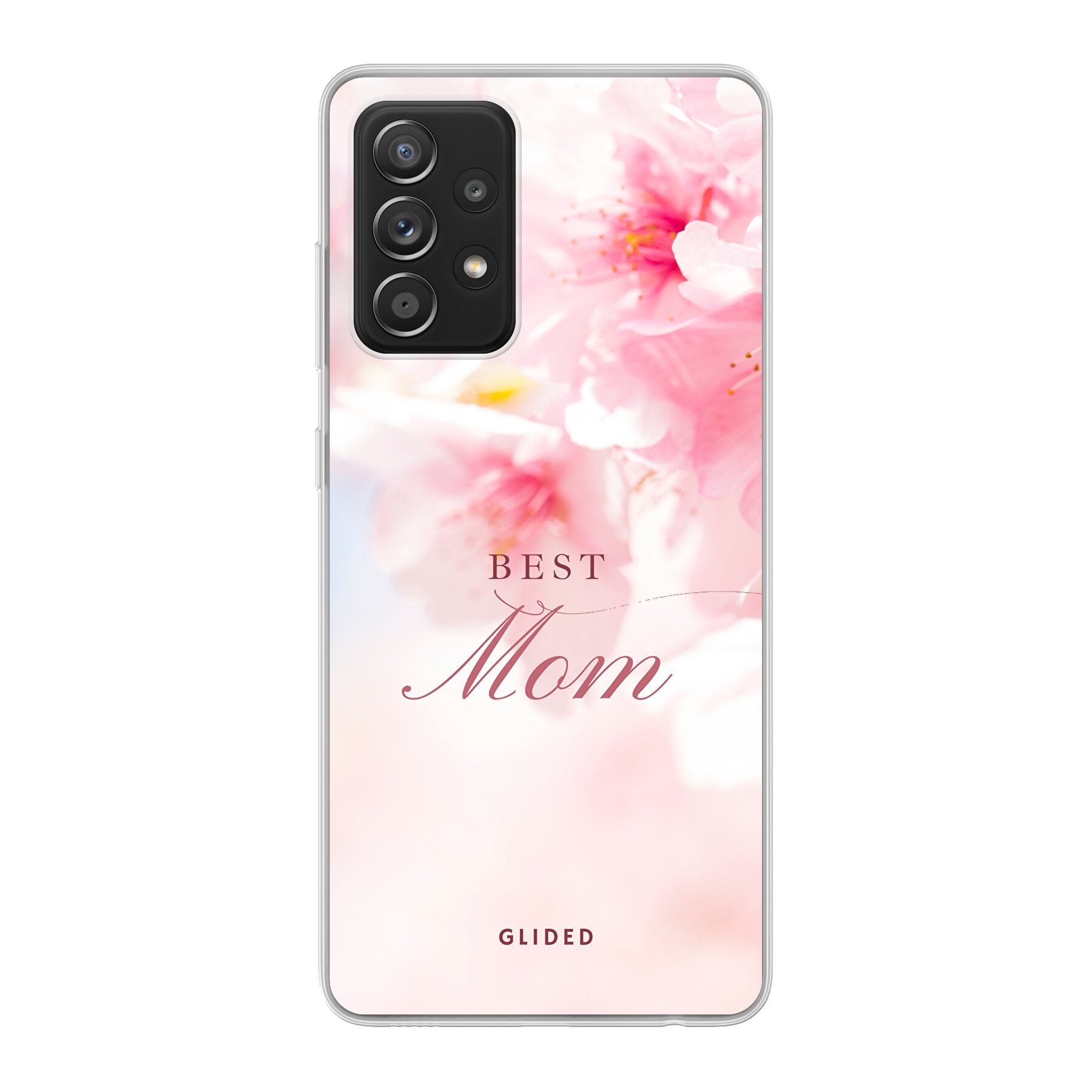 Flower Power Handyhülle für Samsung Galaxy A52, A52 5G, A52s 5G mit rosa Blumen und 'Best Mom' Aufschrift, ideal als Geschenk für Mütter.