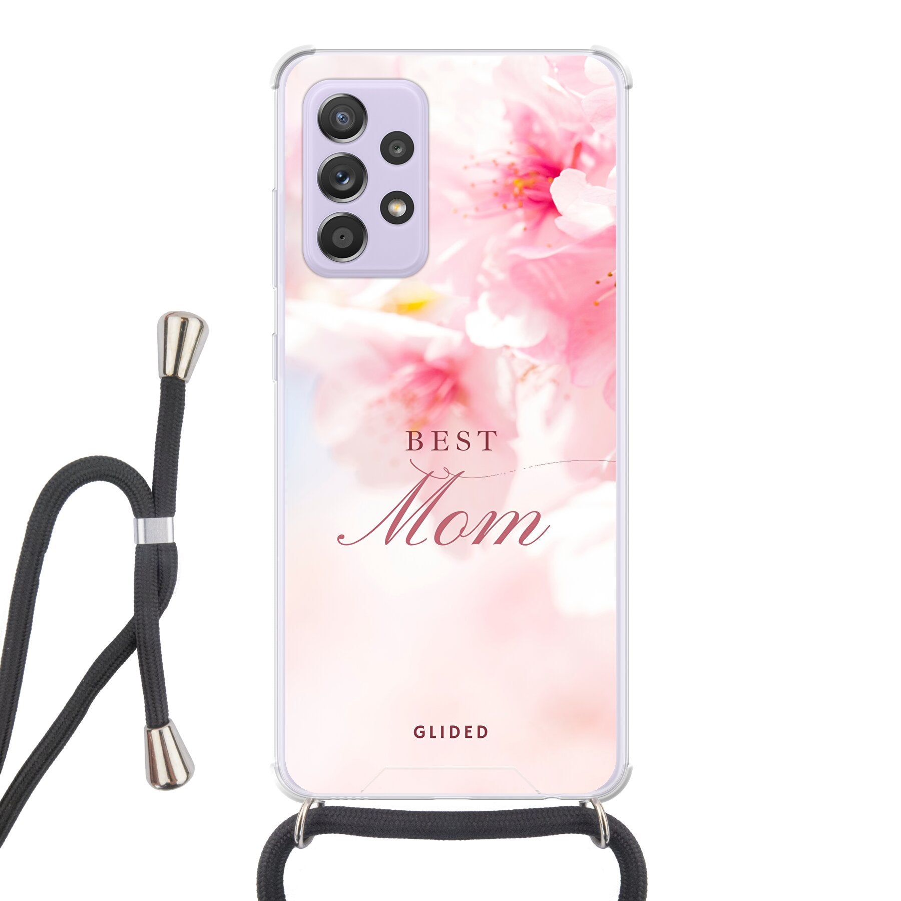 Flower Power Handyhülle für Samsung Galaxy A52, A52 5G, A52s 5G mit rosa Blumen und 'Best Mom' Aufschrift, ideal als Geschenk für Mütter.