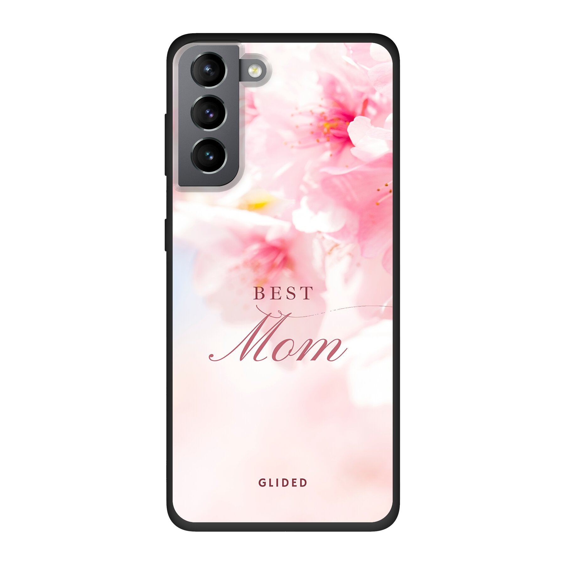 Flower Power Handyhülle für Samsung Galaxy S10 mit rosa Blumen und 'Best Mom' Aufschrift, ideal als Geschenk für Mütter.