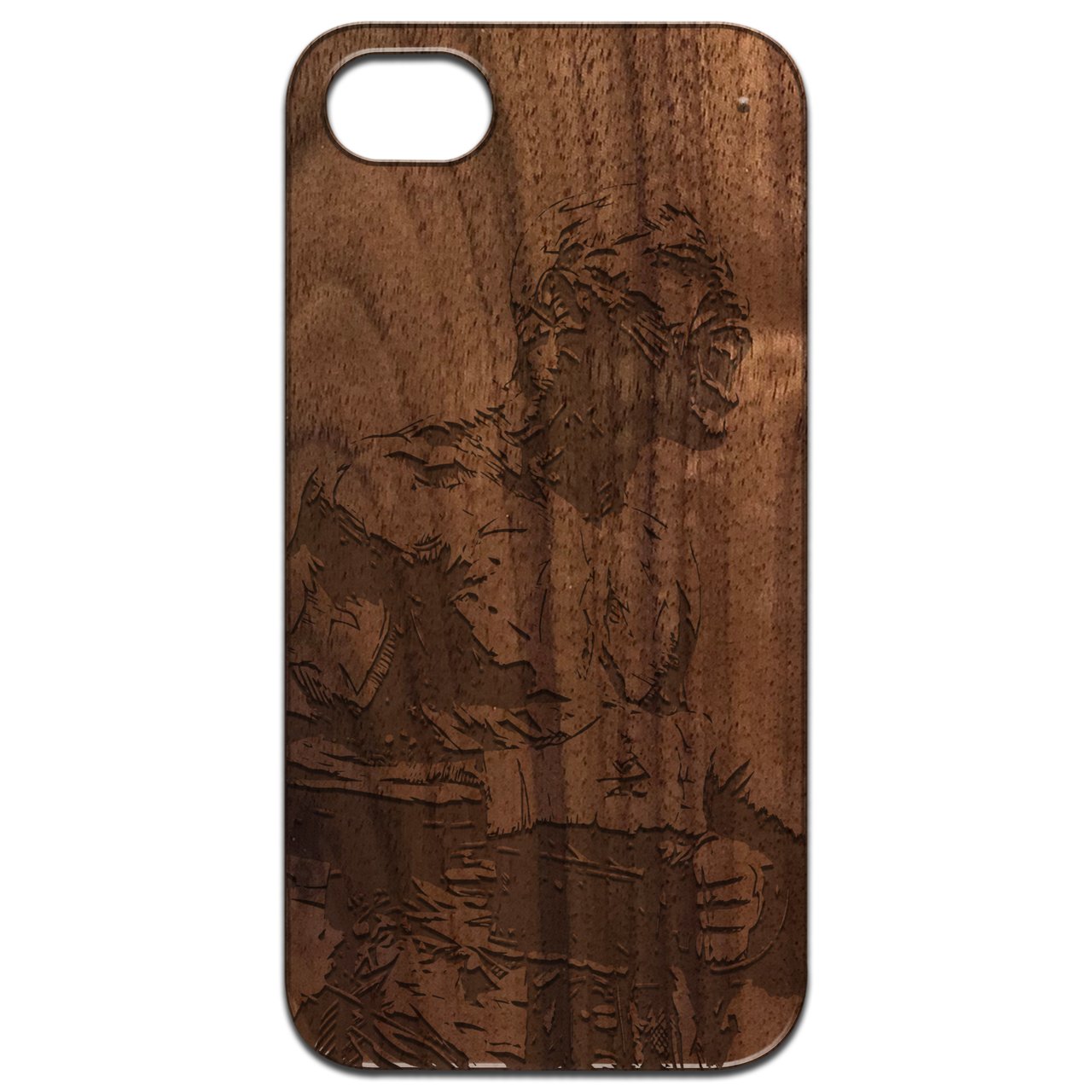 Floyd Mayweather Engraved wooden phone case showcasing unique laser-engraved design and natural wood finish.