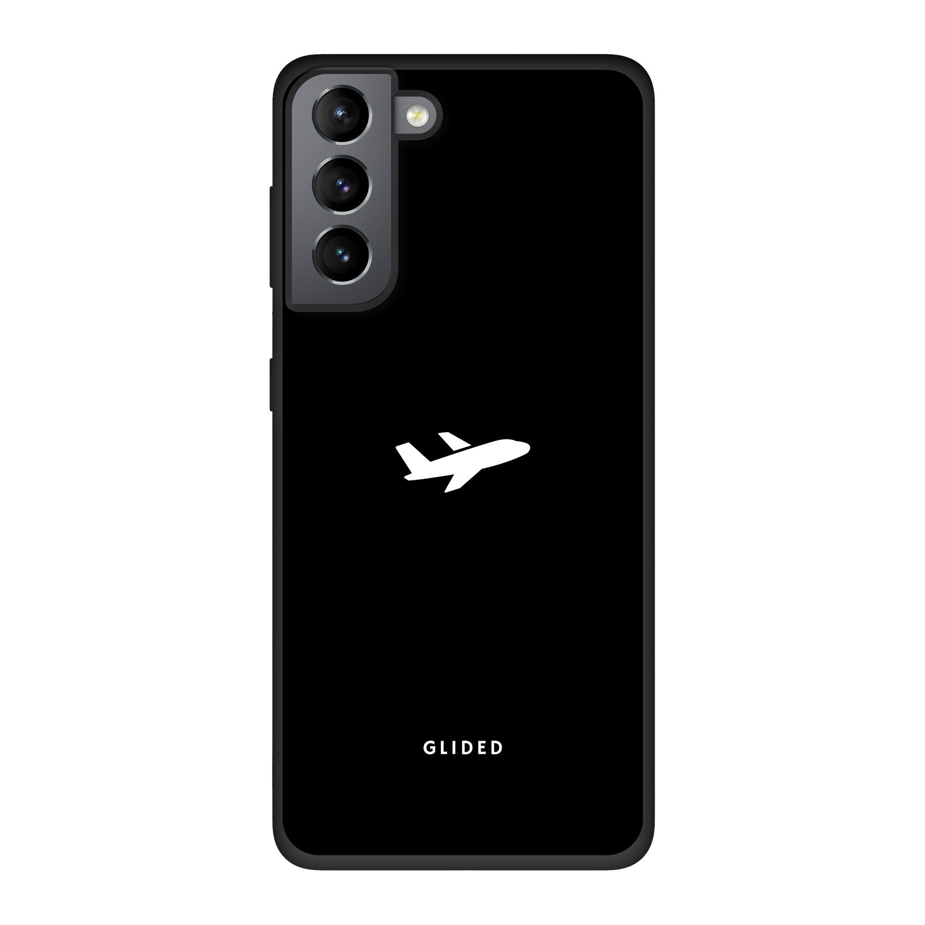 Samsung Galaxy S10 Hülle 'Fly Away' mit Flugzeugdesign auf schwarzem Hintergrund, bietet Schutz und Stil.