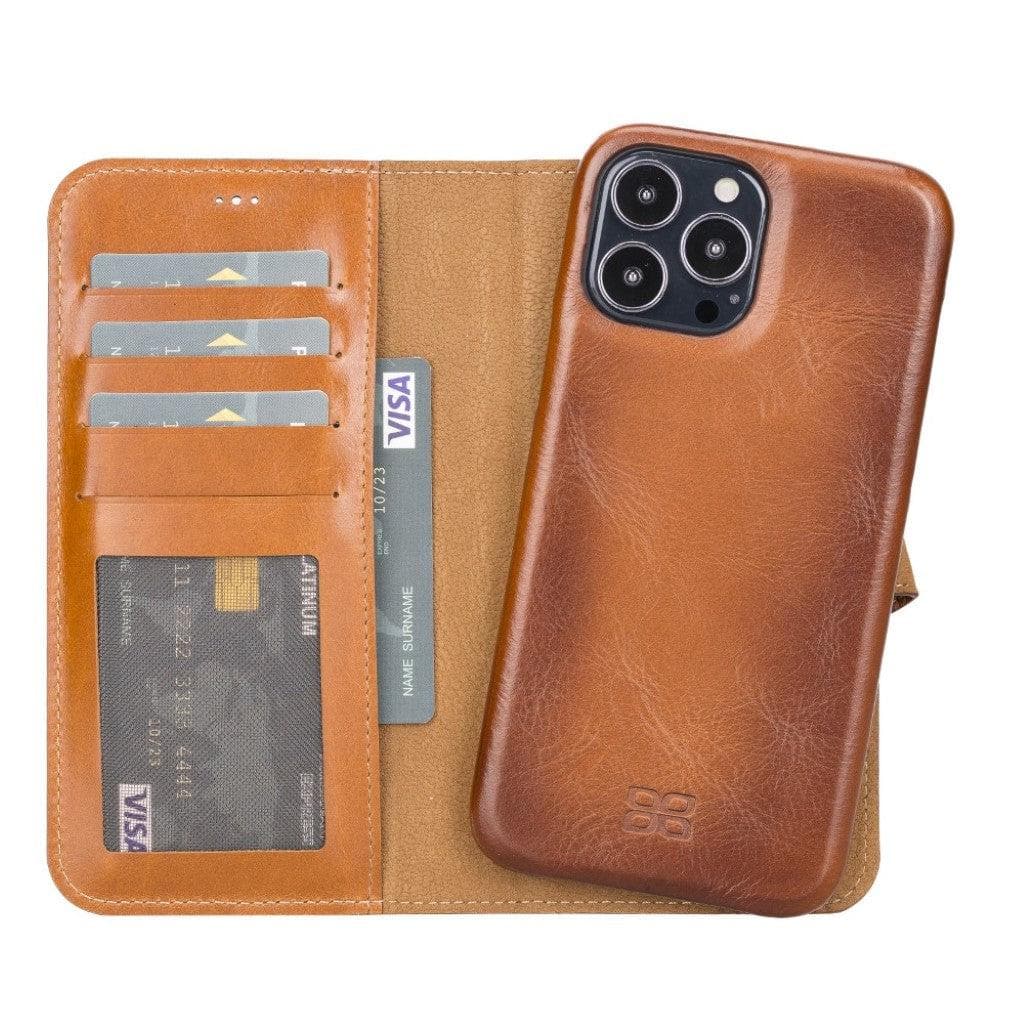 Full Leather Coating Detachable Wallet Case for Apple iPhone 13 Series, showcasing premium leather finish and detachable wallet functionality.