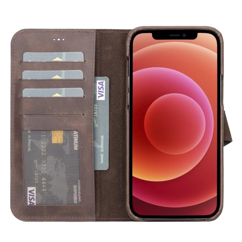 Full Leather Coating Detachable Wallet Case for Apple iPhone 13 Series, showcasing premium leather finish and detachable wallet functionality.