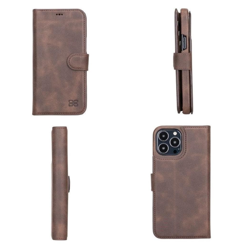 Full Leather Coating Detachable Wallet Case for Apple iPhone 13 Series, showcasing premium leather finish and detachable wallet functionality.