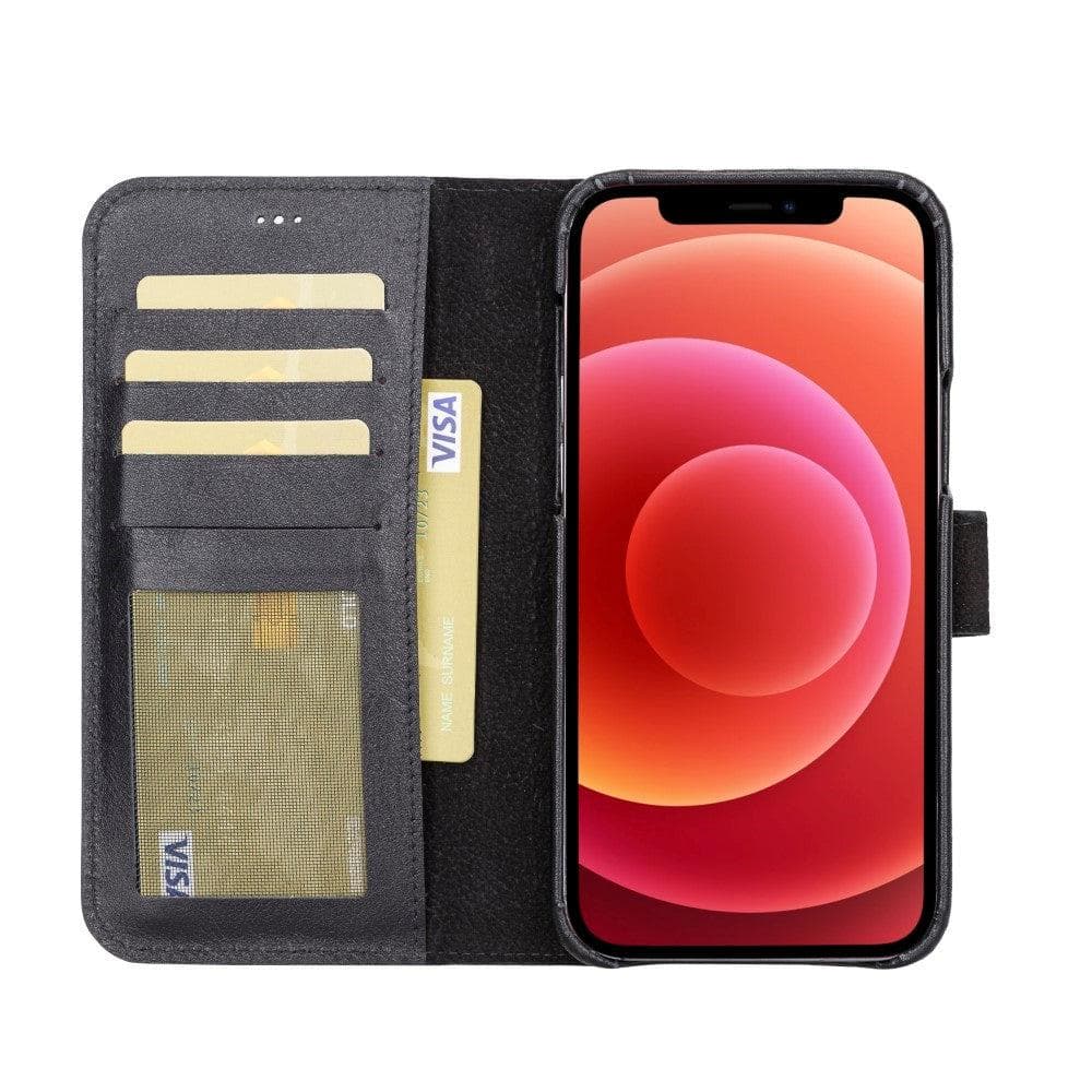 Full Leather Coating Detachable Wallet Case for Apple iPhone 13 Series, showcasing premium leather finish and detachable wallet functionality.