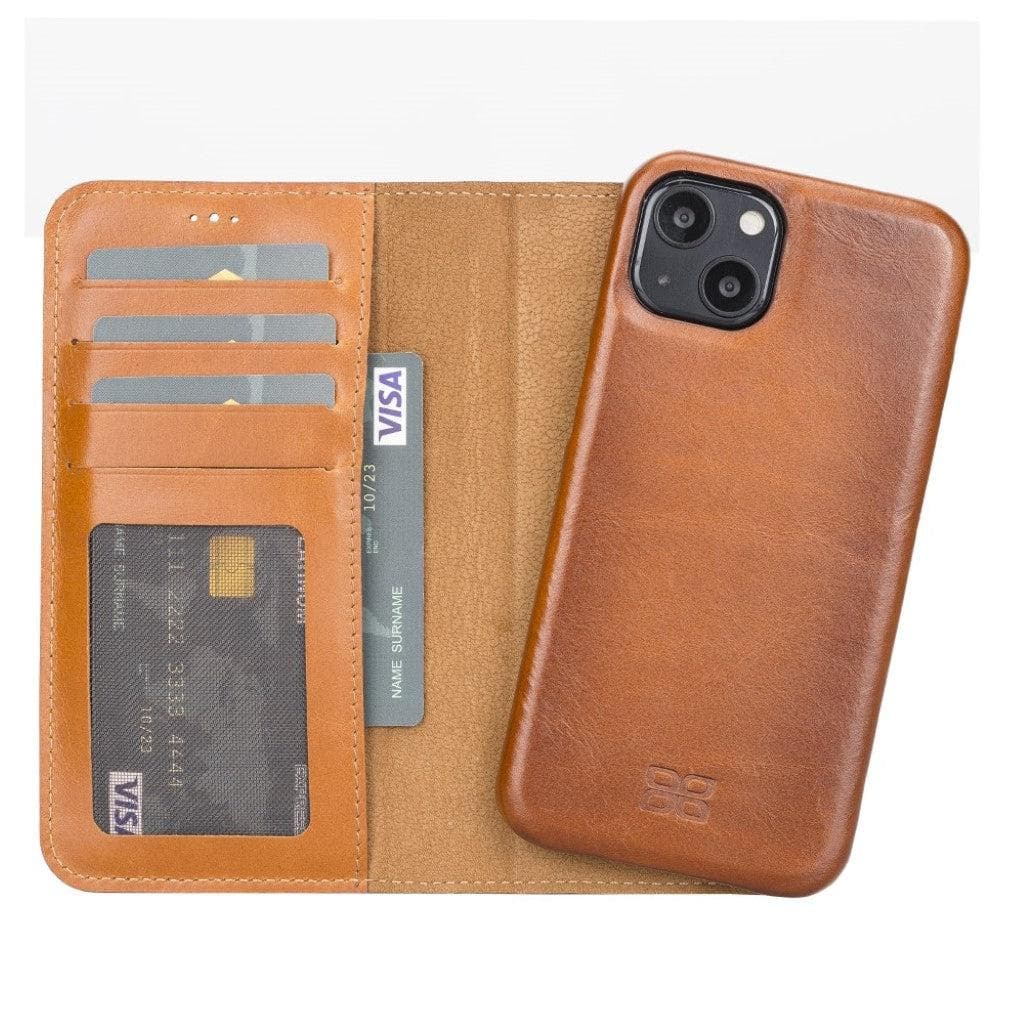 Full Leather Coating Detachable Wallet Case for Apple iPhone 13 Series, showcasing premium leather finish and detachable wallet functionality.