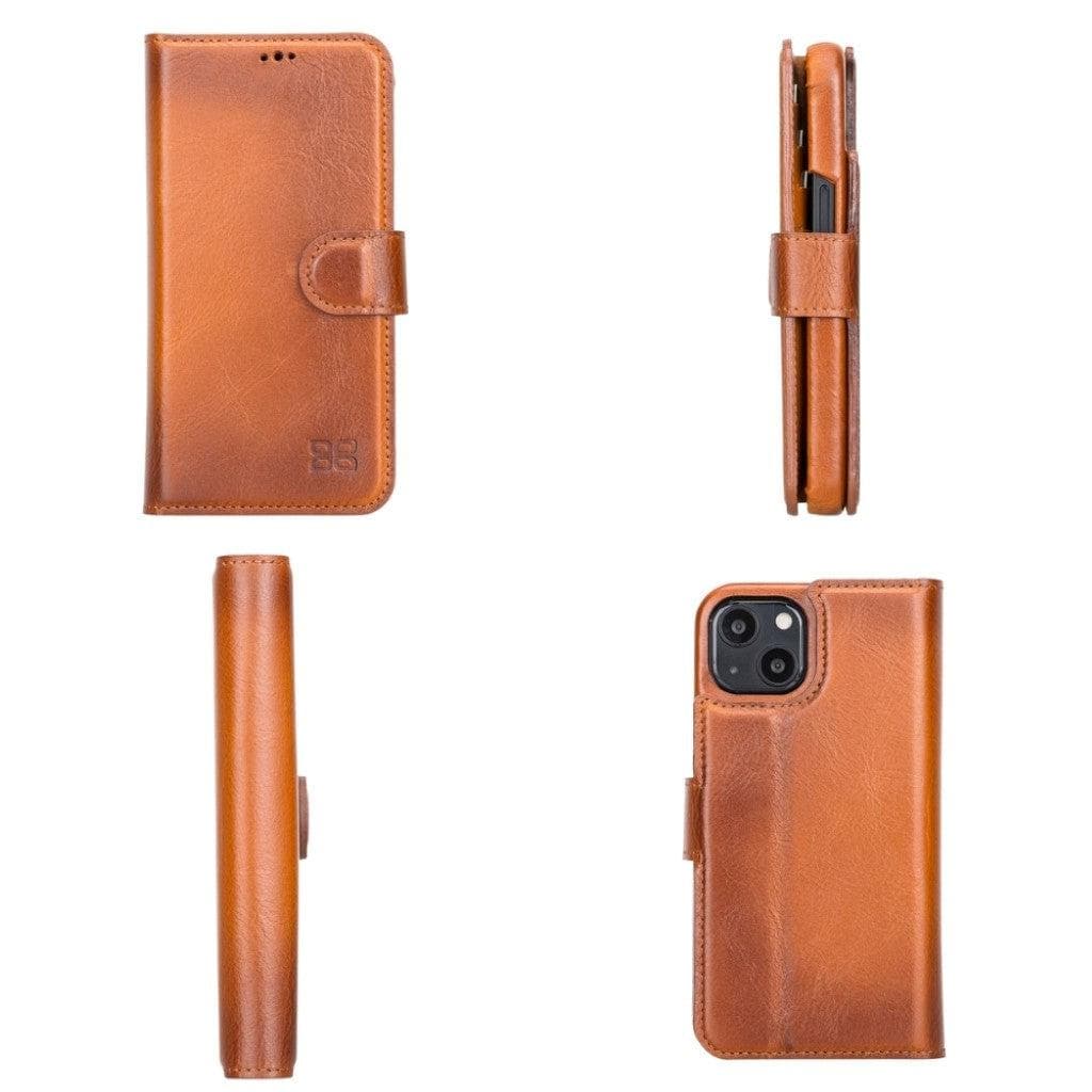 Full Leather Coating Detachable Wallet Case for Apple iPhone 13 Series, showcasing premium leather finish and detachable wallet functionality.