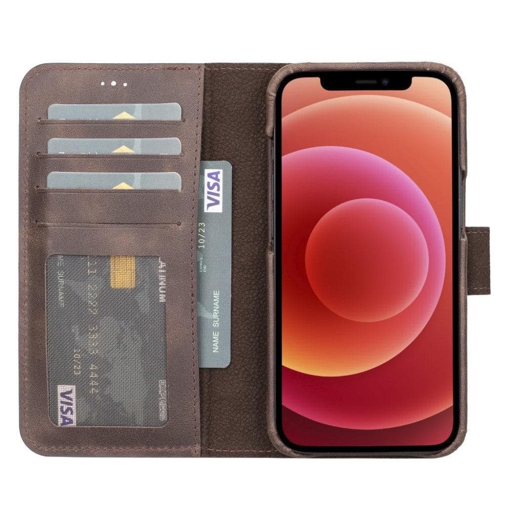 Full Leather Coating Detachable Wallet Case for Apple iPhone 13 Series, showcasing premium leather finish and detachable wallet functionality.