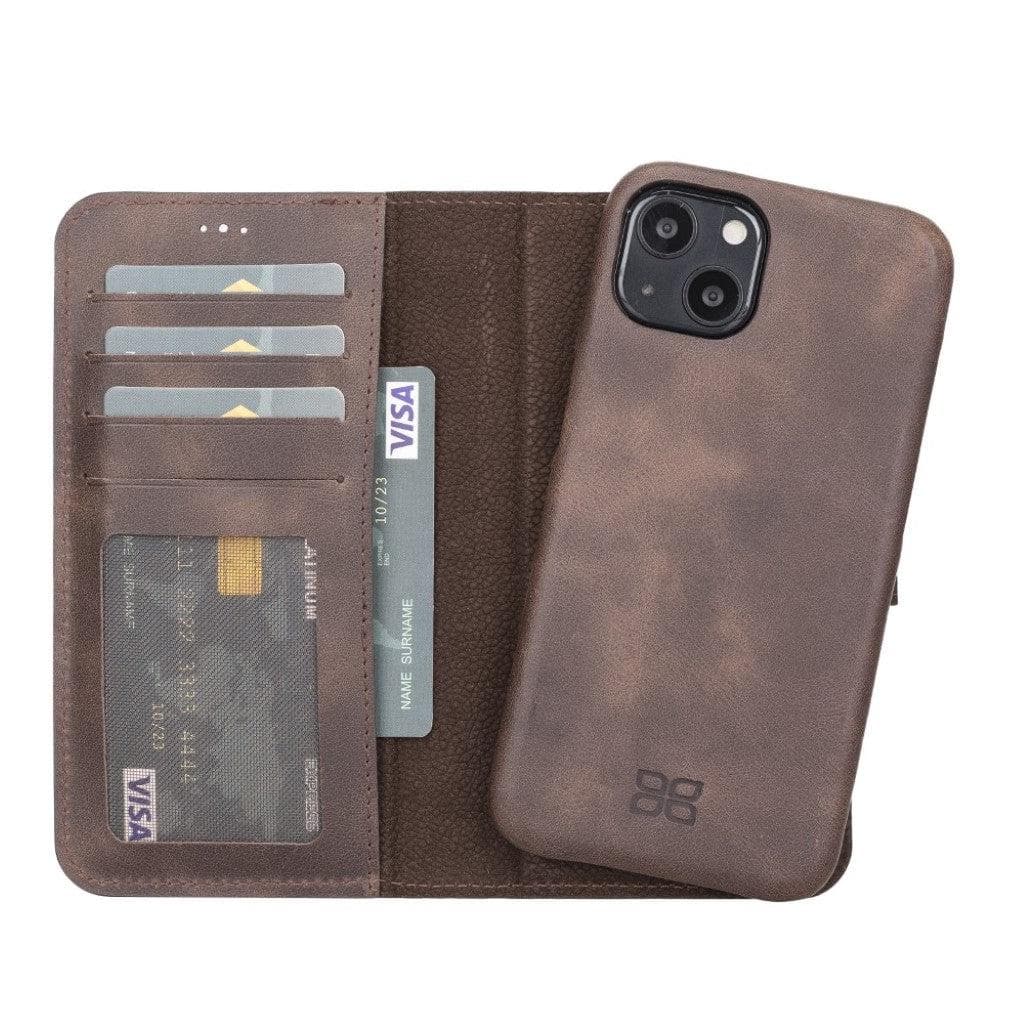 Full Leather Coating Detachable Wallet Case for Apple iPhone 13 Series, showcasing premium leather finish and detachable wallet functionality.