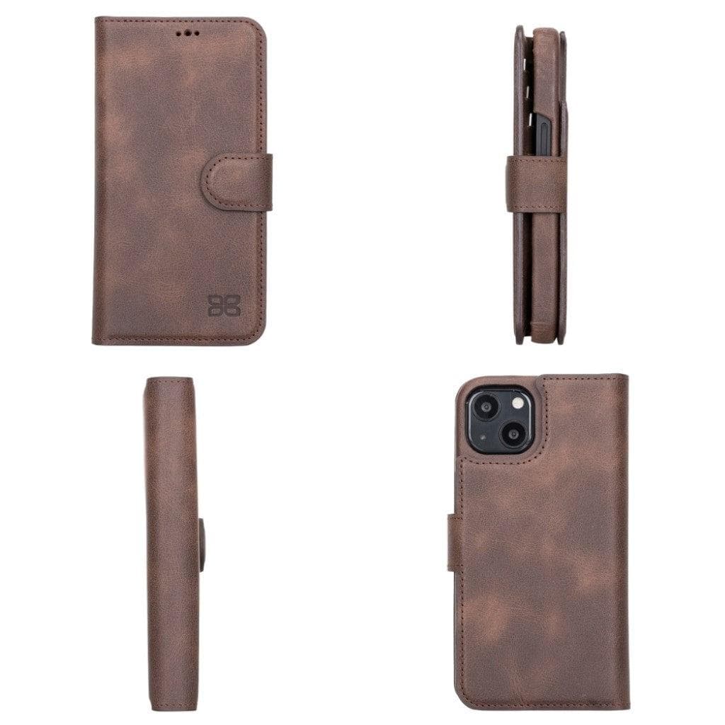 Full Leather Coating Detachable Wallet Case for Apple iPhone 13 Series, showcasing premium leather finish and detachable wallet functionality.