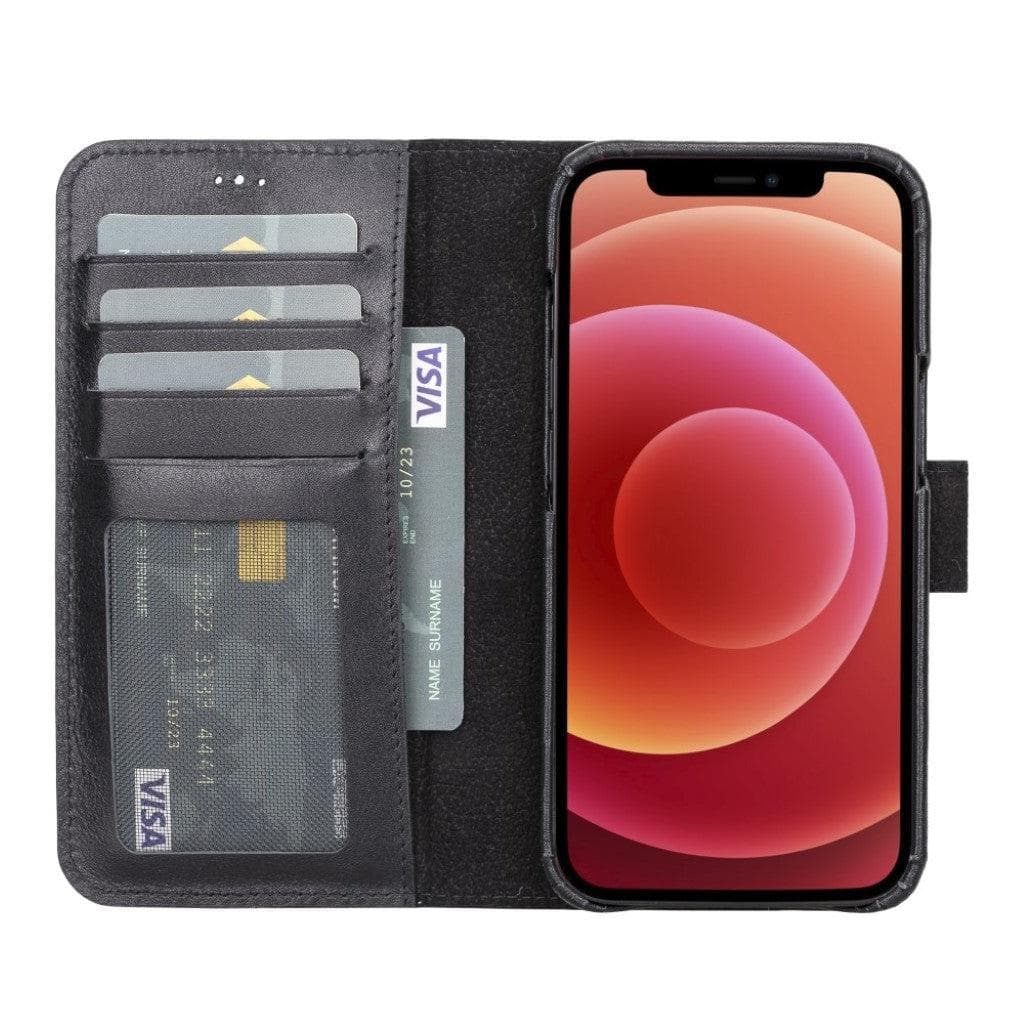 Full Leather Coating Detachable Wallet Case for Apple iPhone 13 Series, showcasing premium leather finish and detachable wallet functionality.