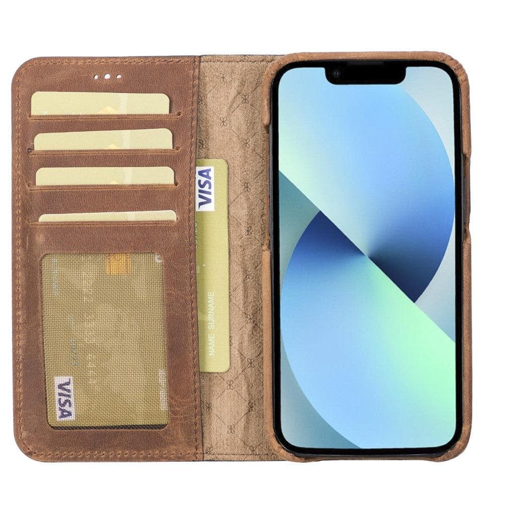 Full Leather Coating Detachable Wallet Case for Apple iPhone 13 Series, showcasing premium leather finish and detachable wallet functionality.