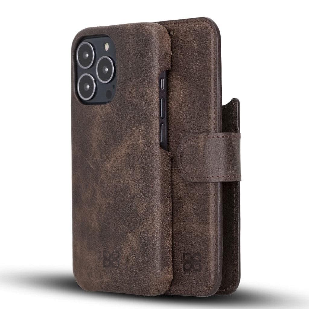 Full Leather Coating Detachable Wallet Case for Apple iPhone 13 Series, showcasing premium leather finish and detachable wallet functionality.