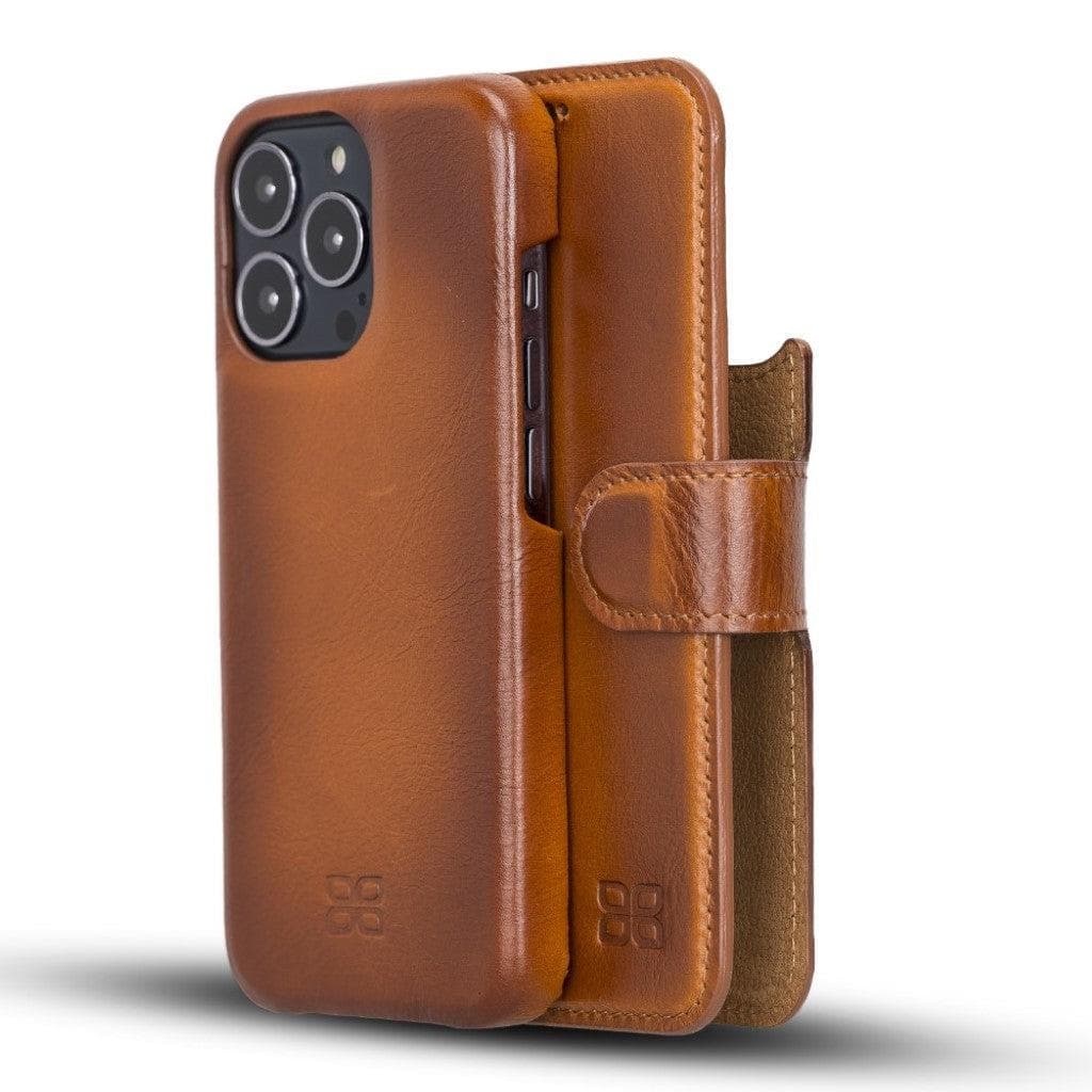 Full Leather Coating Detachable Wallet Case for Apple iPhone 13 Series, showcasing premium leather finish and detachable wallet functionality.